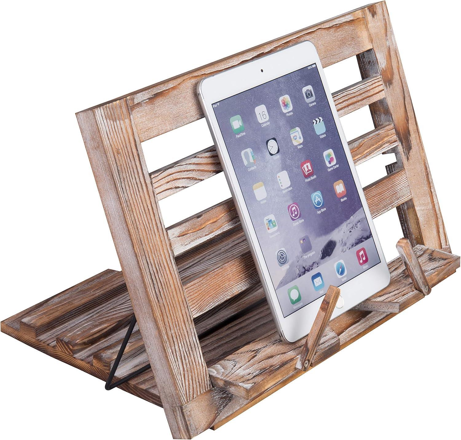 imageMyGift Rustic Torched Wood Adjustable Cookbook Stand Kitchen Recipe Book iPad and Tablet and Bookrest Holder