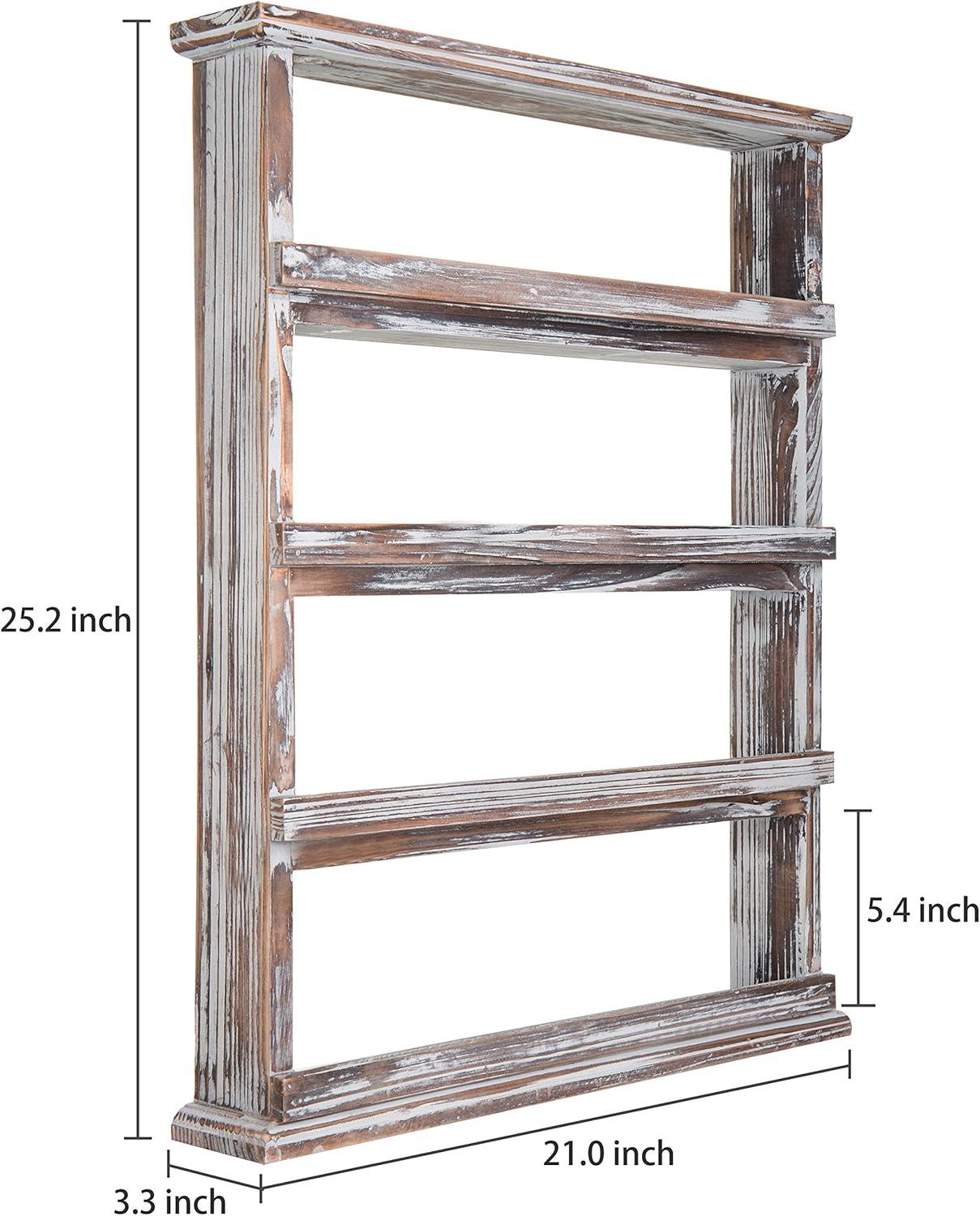 imageMyGift Rustic Torched Wood Wall Hanging Spice Rack 4 Tier Seasoning Jar Shelves Pantry Organizer