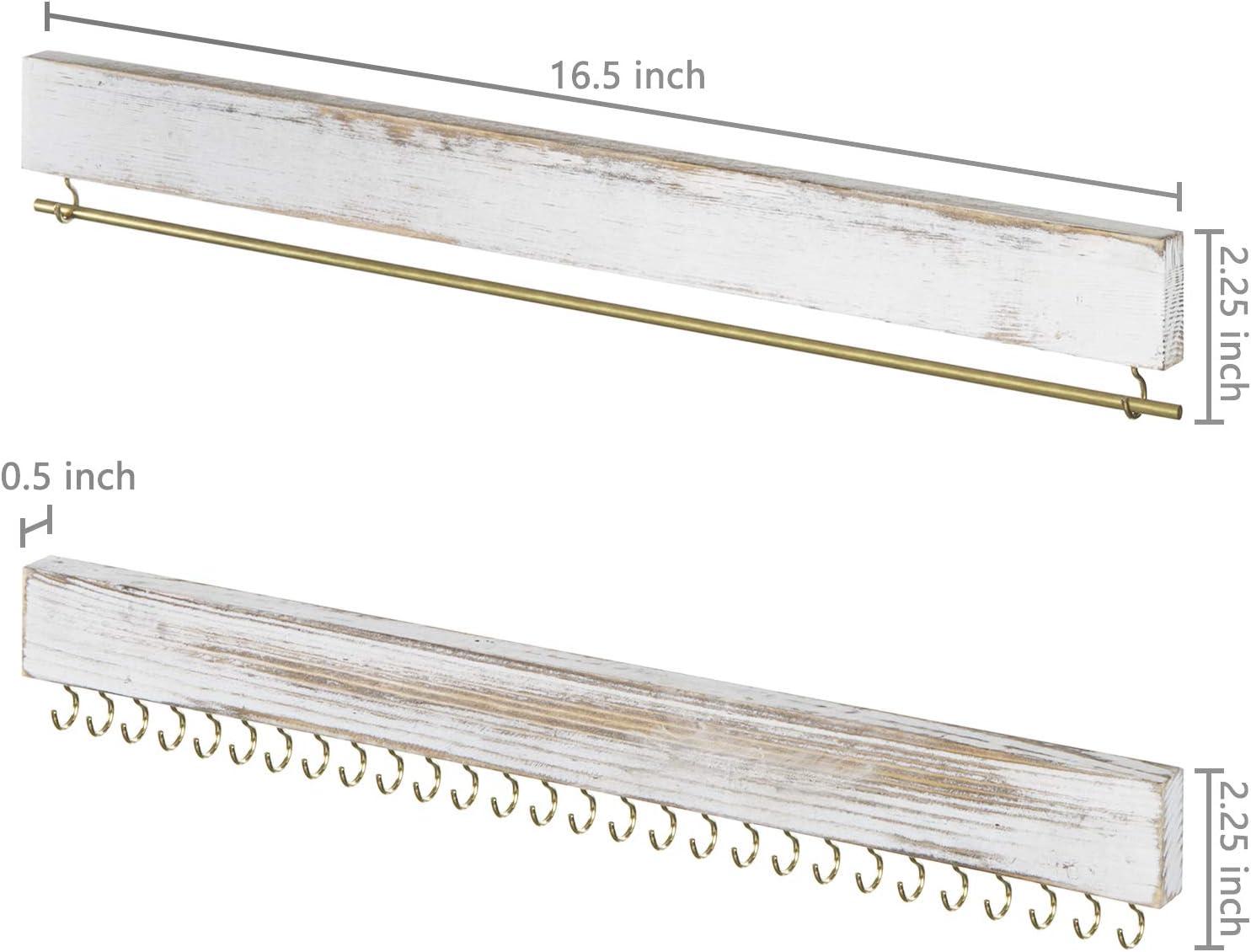 imageMyGift Rustic Whitewashed Wooden Wall Jewelry Organizer 4 Piece Wall Hanging Jewelry Organizer for Necklaces Earrings Bracelets with Hooks and Hanging Bars