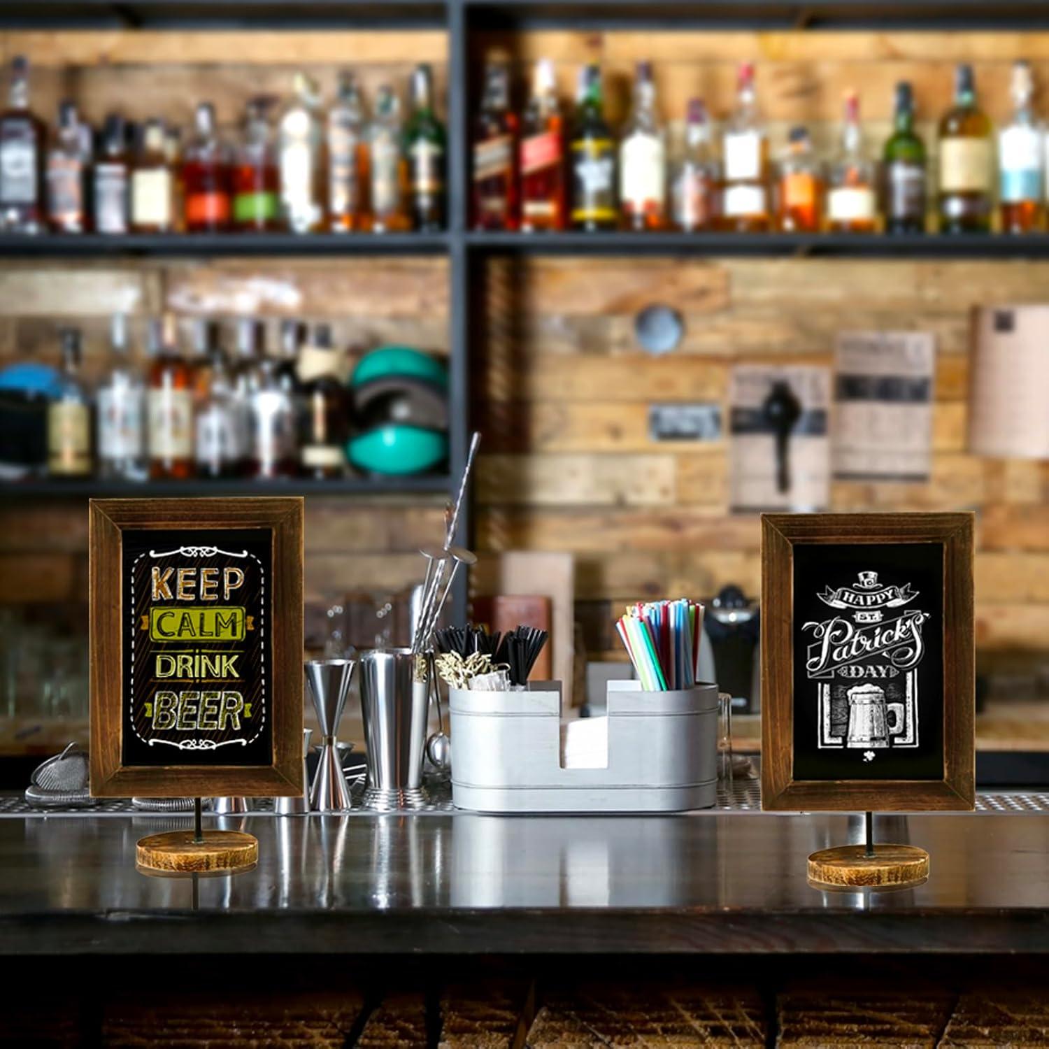 imageMyGift Set of 2 12 Inch Chalkboard Sign with Burnt Wood Rectangular Frame and Round Base Rustic Wedding Table Place Card Signage Small Kitchen Countertop Memo BoardRustic Brown Set of 2