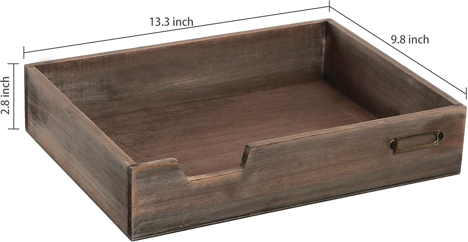 imageMyGift Set of 2 Vintage Distressed Finish Brown Wood Stackable Office Desktop Document Letter Paper TrayBrown