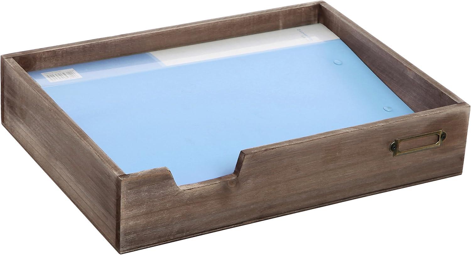 imageMyGift Set of 2 Vintage Distressed Finish Brown Wood Stackable Office Desktop Document Letter Paper TrayBrown2