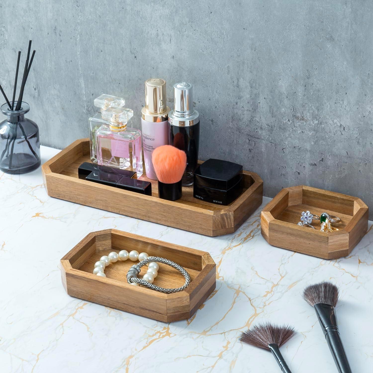 imageMyGift Set of 2 Vintage Distressed Finish Brown Wood Stackable Office Desktop Document Letter Paper TrayPremium Solid Acacia Wood