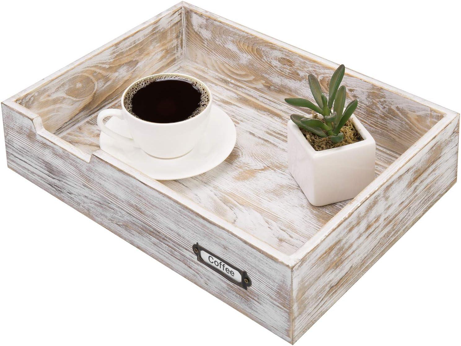 imageMyGift Set of 2 Vintage Distressed Finish Brown Wood Stackable Office Desktop Document Letter Paper TrayVintage