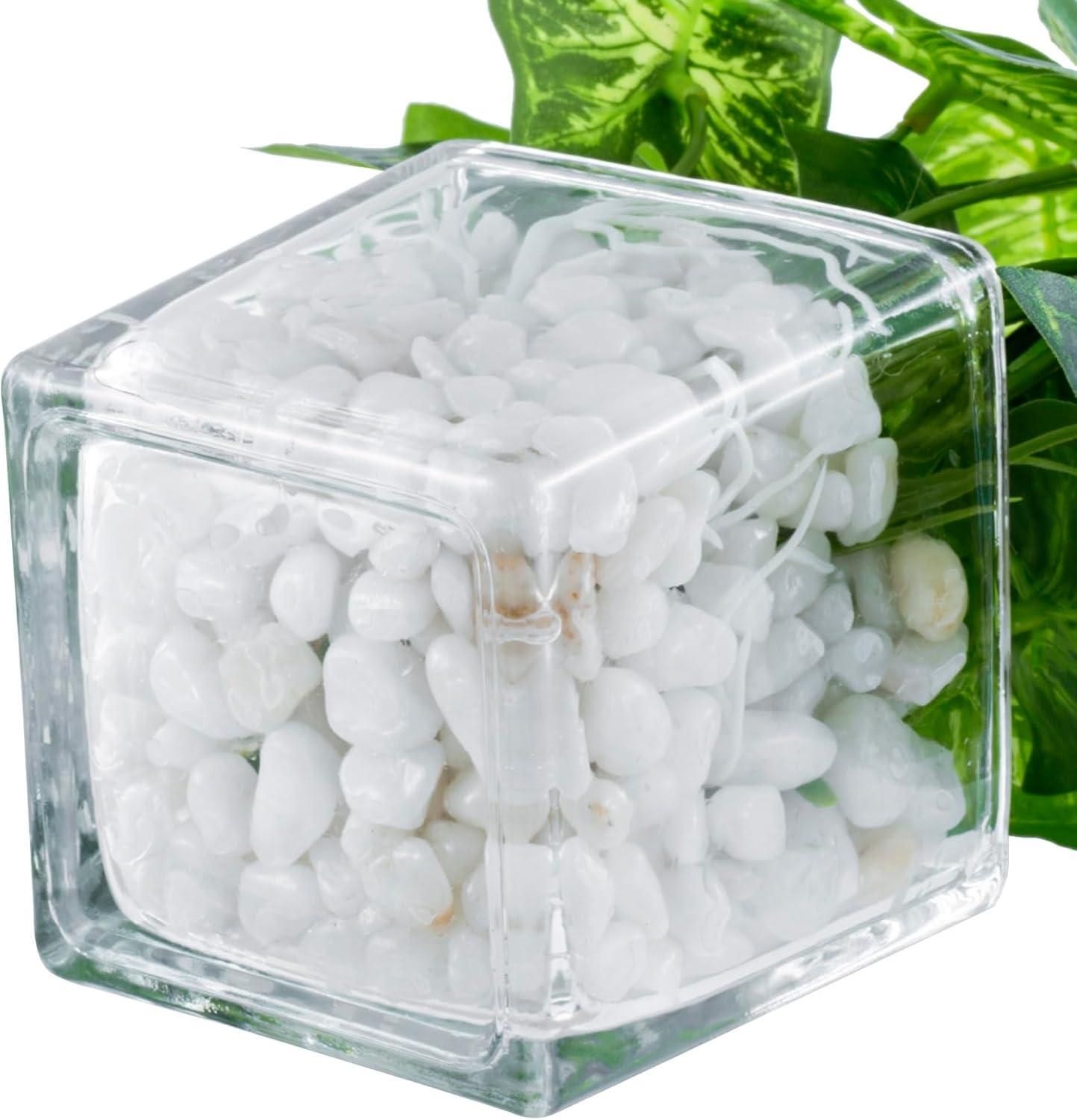 imageMyGift Set of 3 Fake Plants Small Artificial Potted Plants Indoor in Clear Glass Pot 95 Inch Faux Plant for Home DecorClear White Pebbles