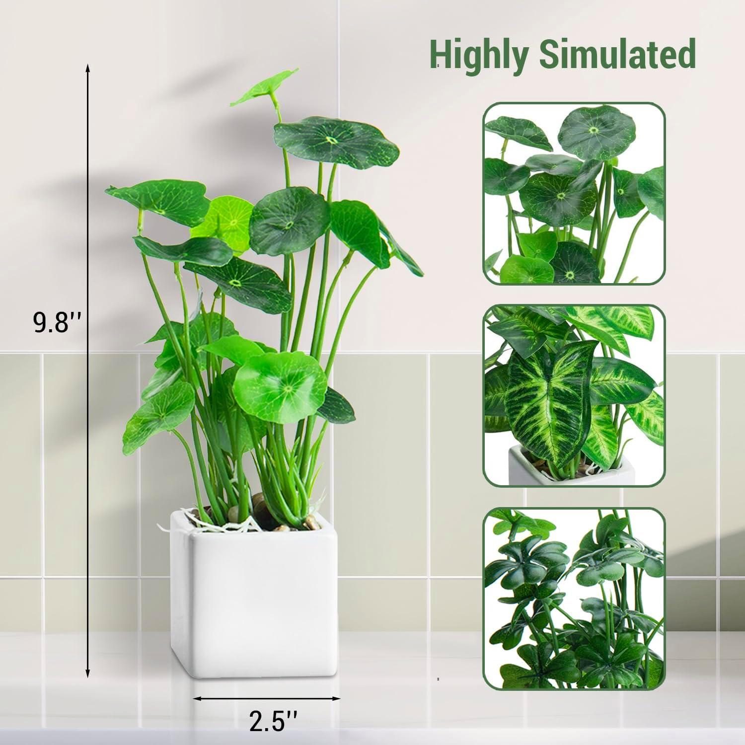 imageMyGift Set of 3 Fake Plants Small Artificial Potted Plants Indoor in Clear Glass Pot 95 Inch Faux Plant for Home DecorWhite
