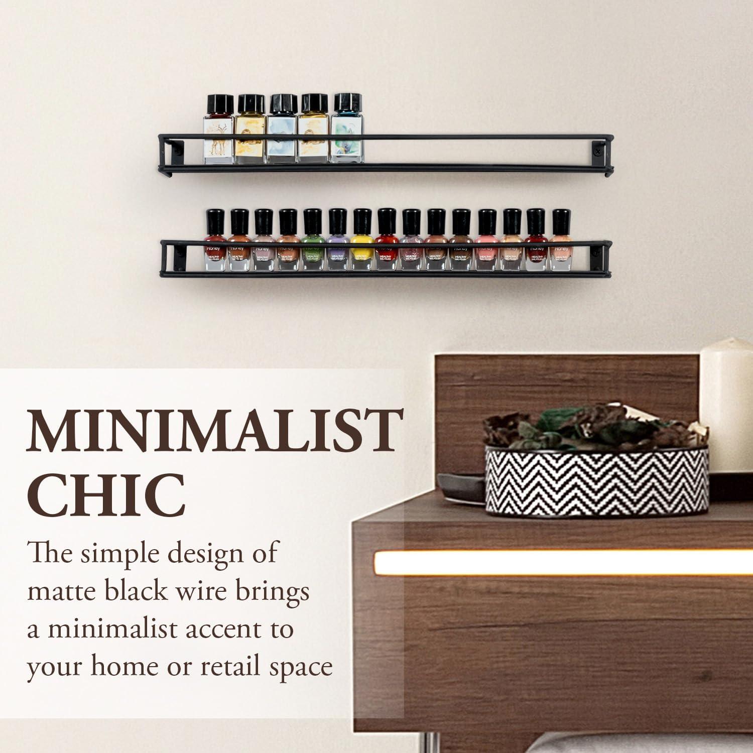 imageMyGift Set of 3 WallMounted Black Metal Nail Polish and Essential Oils Display Shelves Kitchen Spice Jars RackBlack