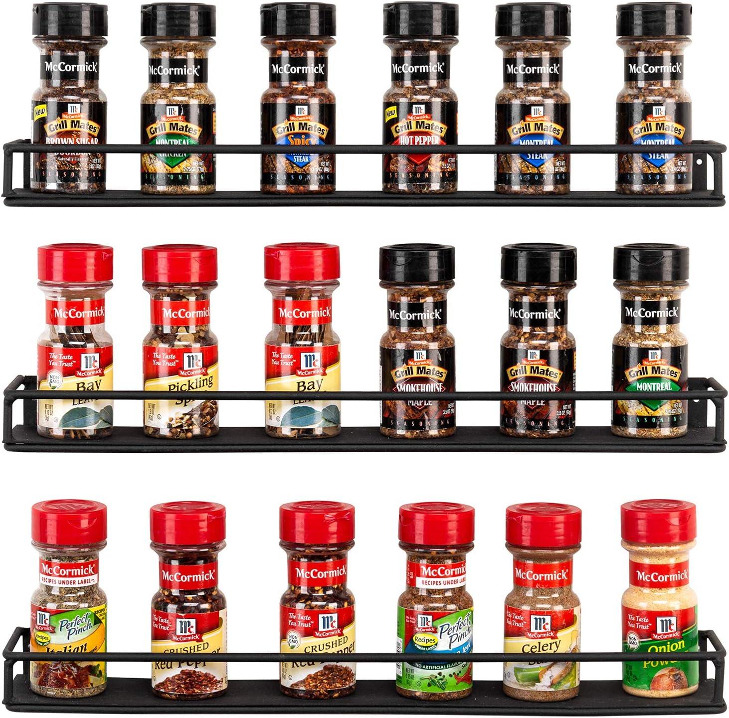 imageMyGift Set of 3 WallMounted Black Metal Nail Polish and Essential Oils Display Shelves Kitchen Spice Jars RackBlack