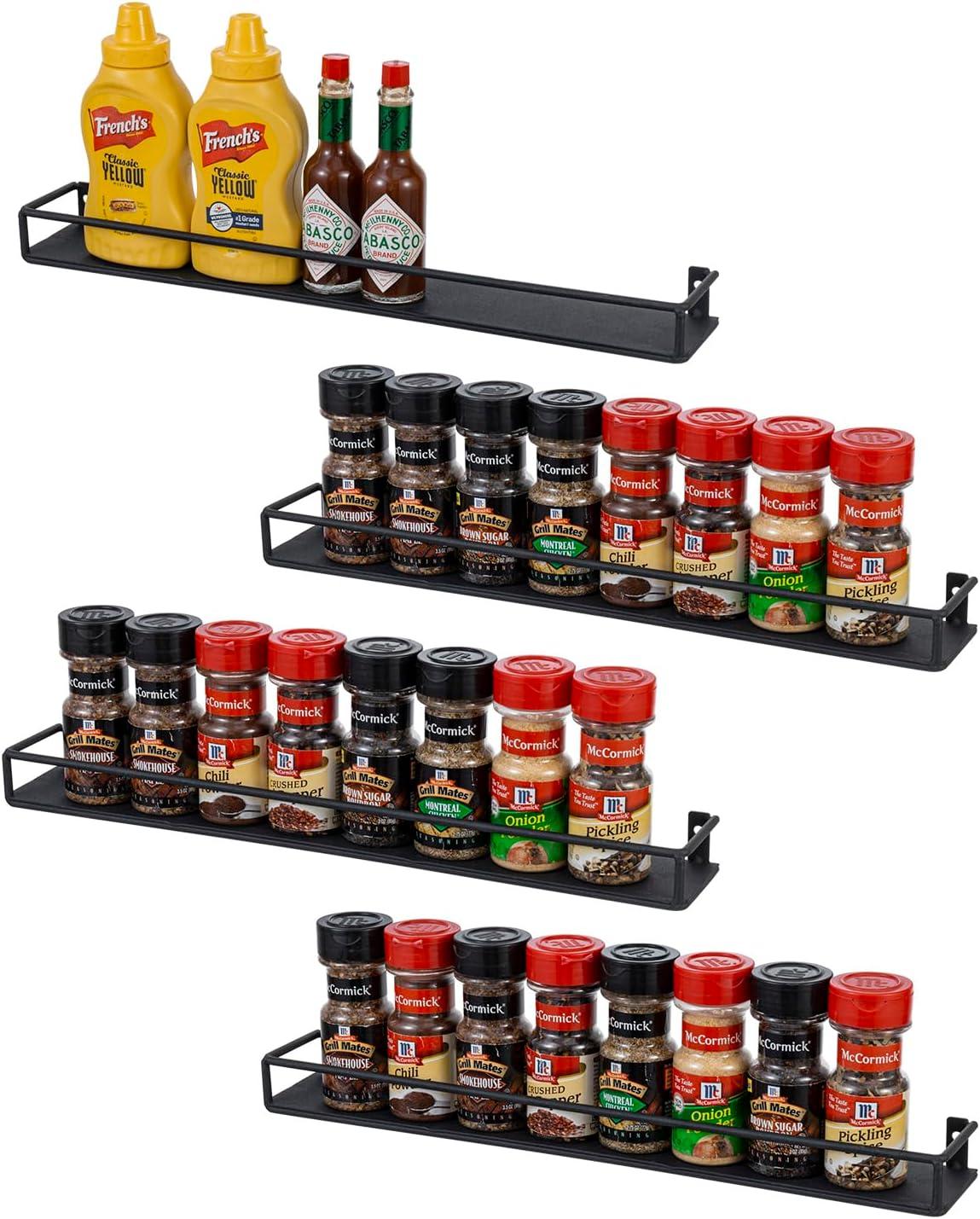 imageMyGift Set of 3 WallMounted Black Metal Nail Polish and Essential Oils Display Shelves Kitchen Spice Jars RackBlack