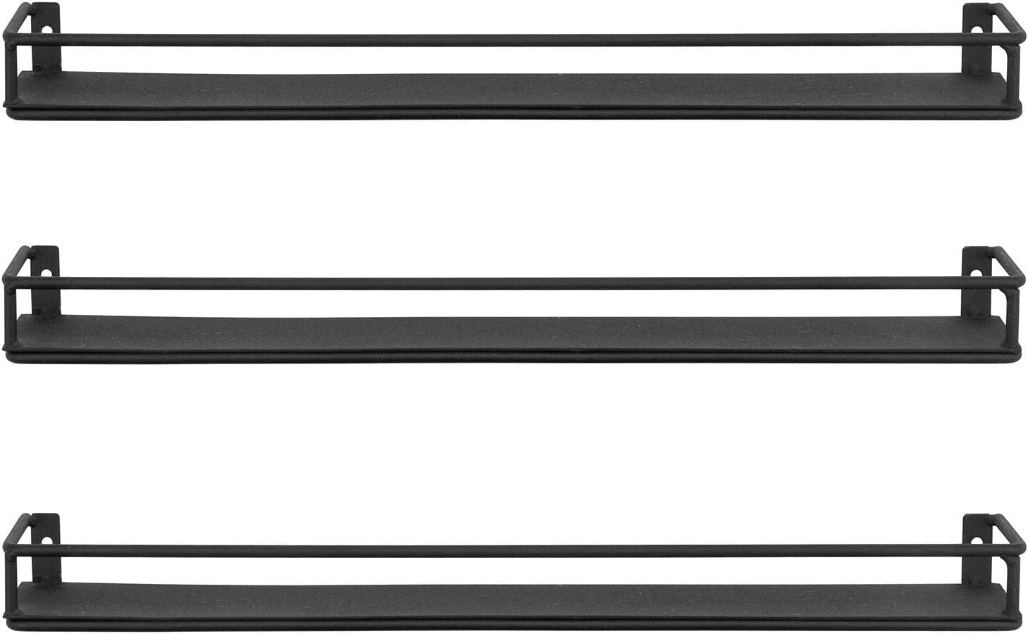 imageMyGift Set of 3 WallMounted Black Metal Nail Polish and Essential Oils Display Shelves Kitchen Spice Jars RackBlack