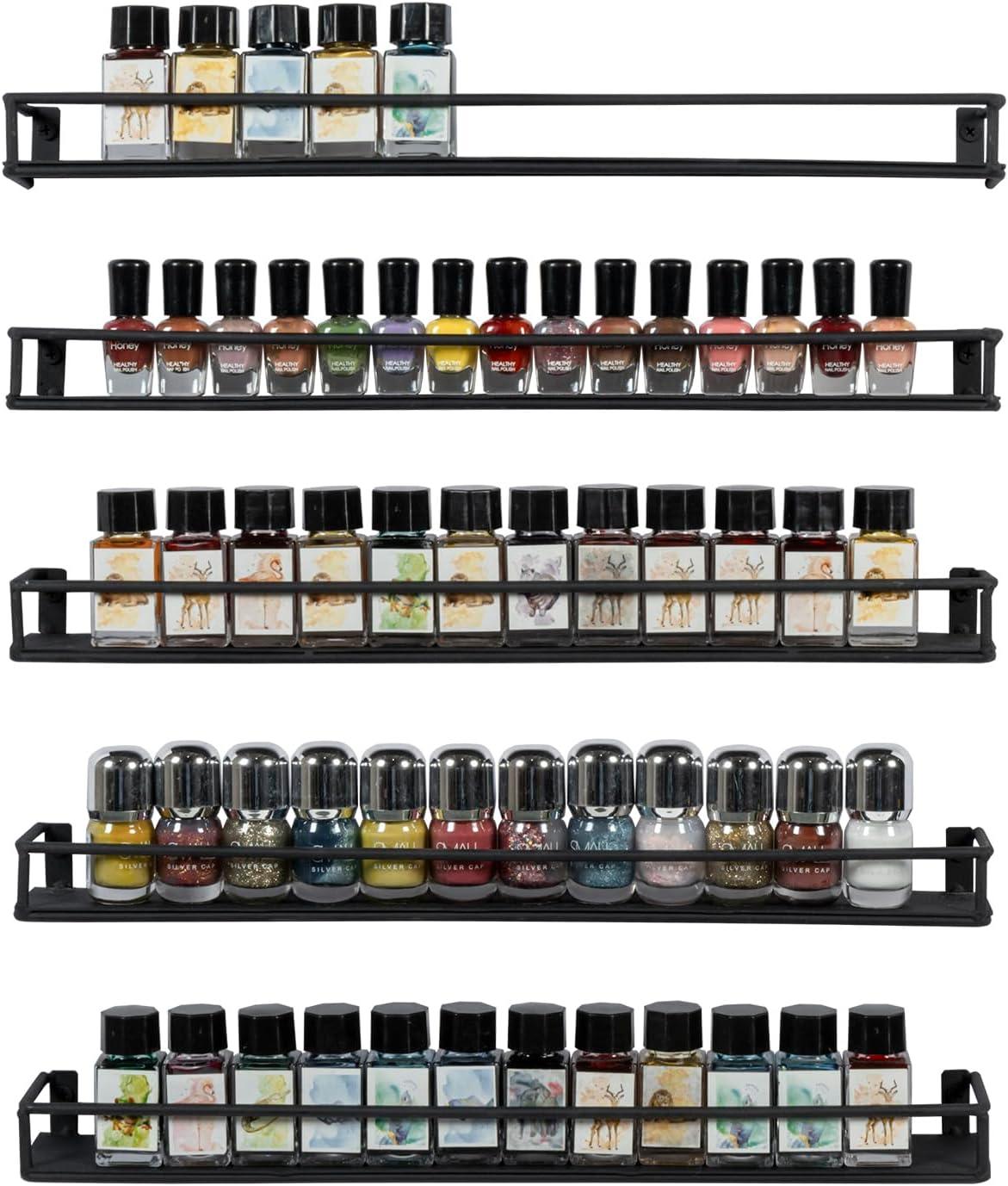 imageMyGift Set of 3 WallMounted Black Metal Nail Polish and Essential Oils Display Shelves Kitchen Spice Jars RackBlack