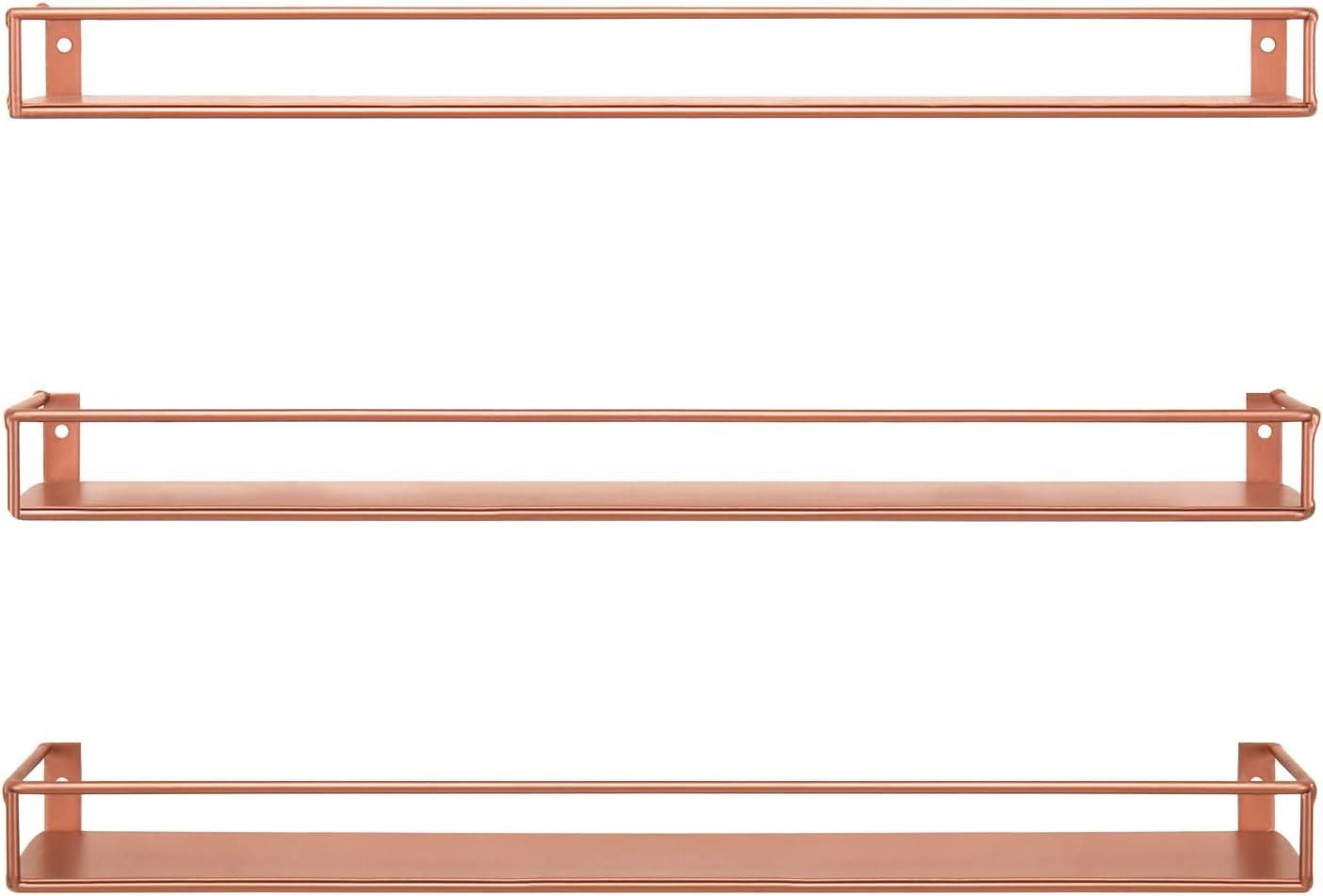 imageMyGift Set of 3 WallMounted Black Metal Nail Polish and Essential Oils Display Shelves Kitchen Spice Jars RackCopper