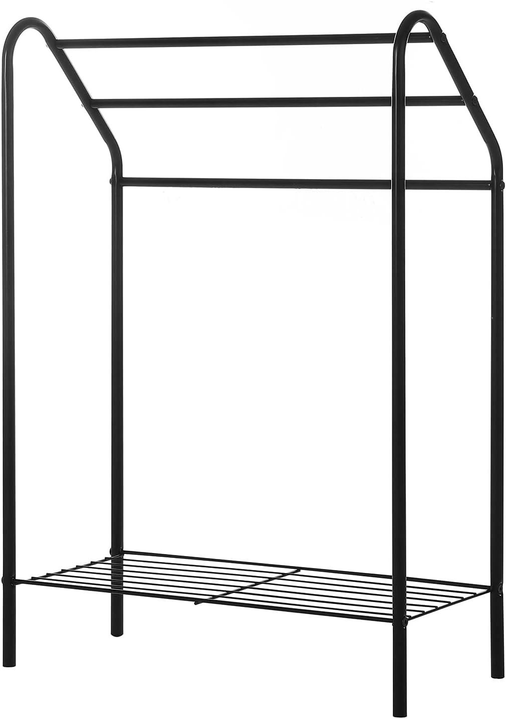 imageMyGift Silver Chrome Metal Freestanding Towel Rack for Bathroom Laundry Room Spa with 3 Tiered Bars and Storage Shelf Clothes and Towel Drying Rack StandBlack