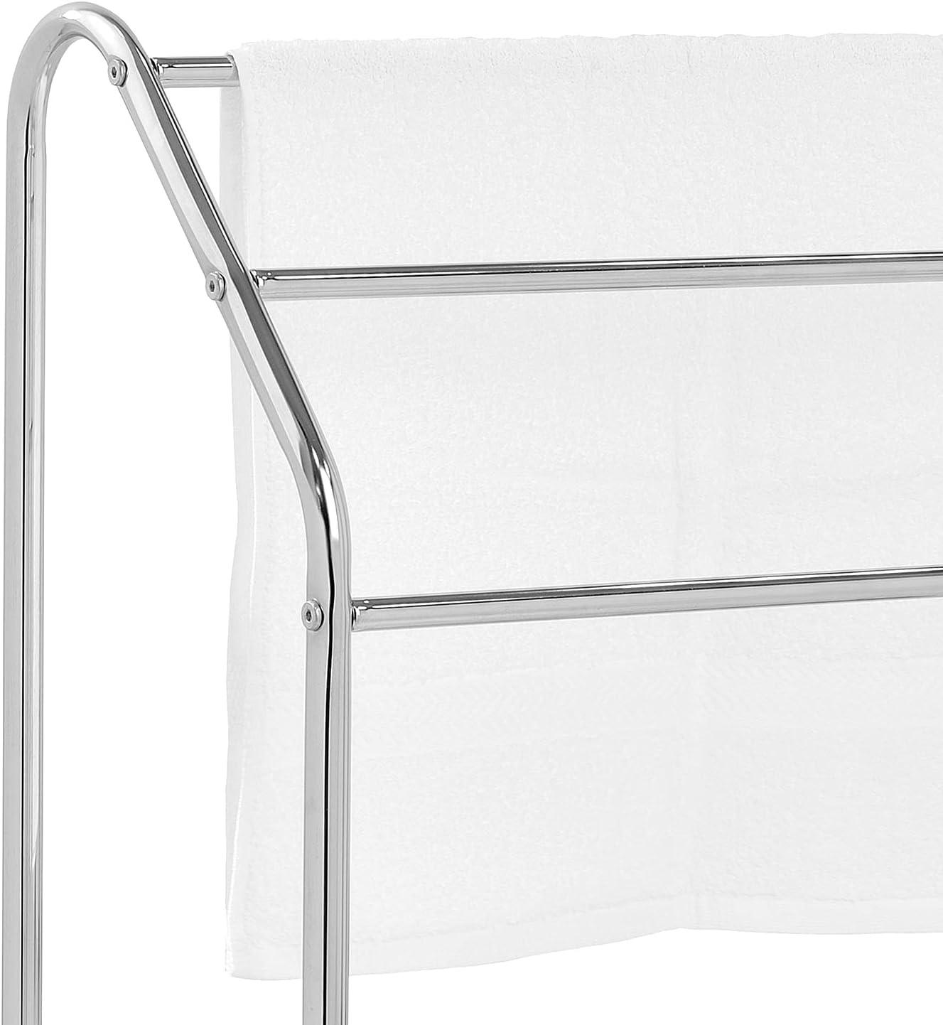 imageMyGift Silver Chrome Metal Freestanding Towel Rack for Bathroom Laundry Room Spa with 3 Tiered Bars and Storage Shelf Clothes and Towel Drying Rack StandSilver