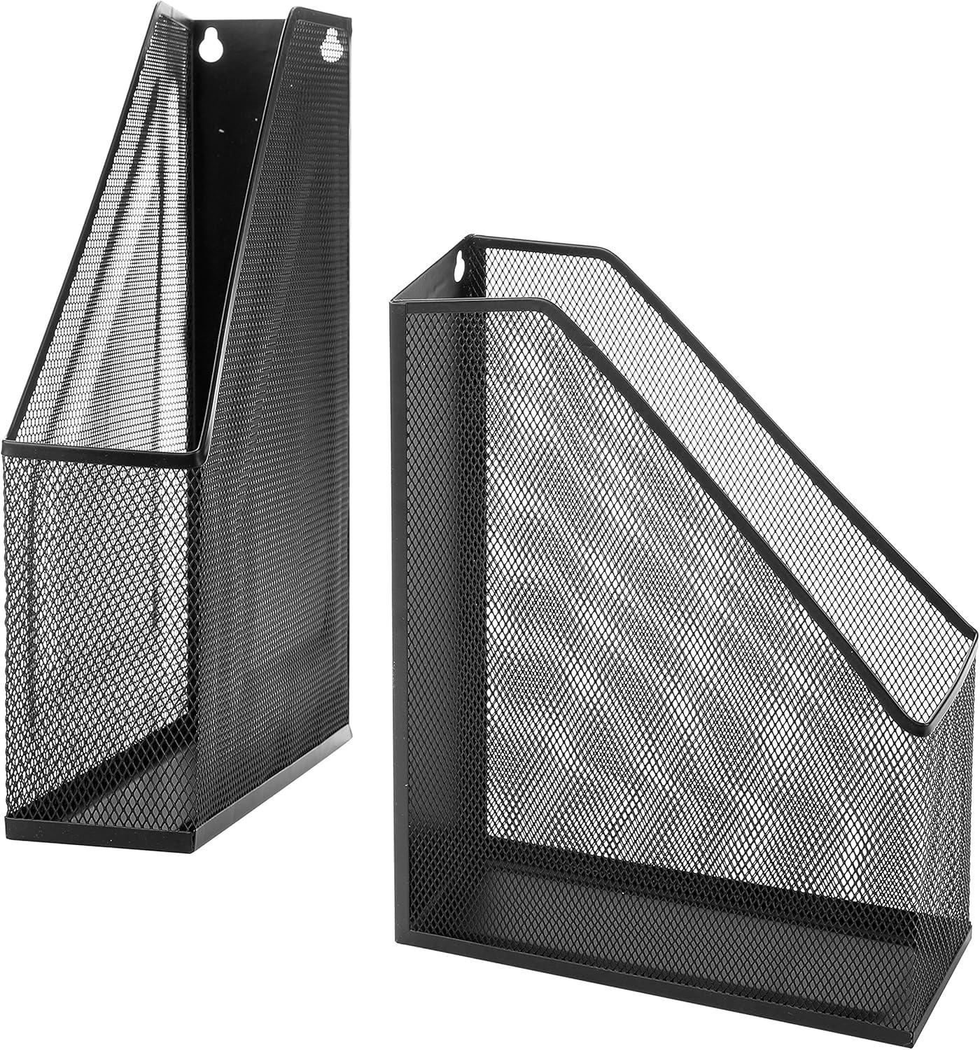 imageMyGift Silver Wire Mesh Document Holder Wall Mounted or Desktop Magazine and File Rack Set of 2Black Set of 2