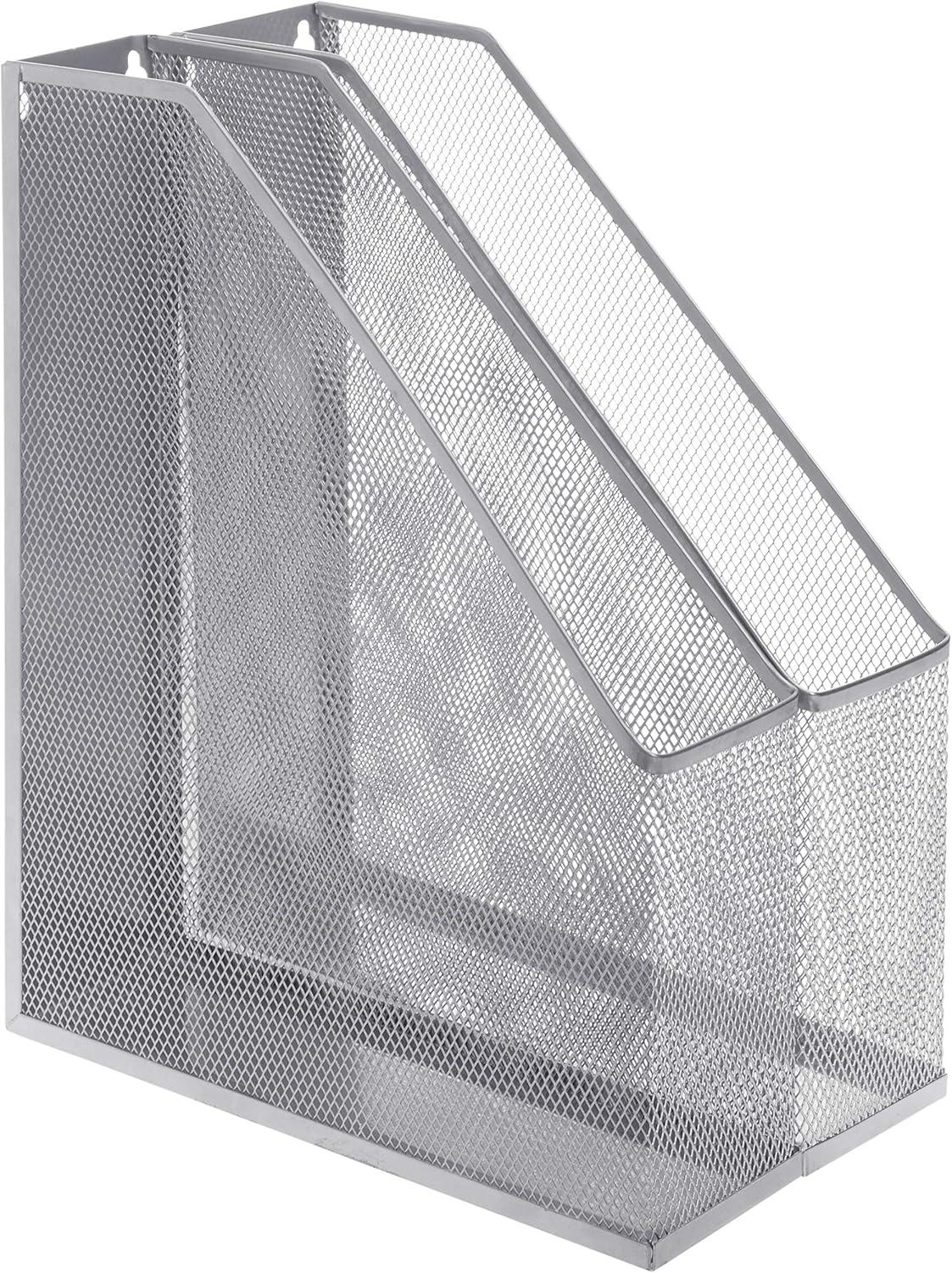 imageMyGift Silver Wire Mesh Document Holder Wall Mounted or Desktop Magazine and File Rack Set of 2Silver Set of 2