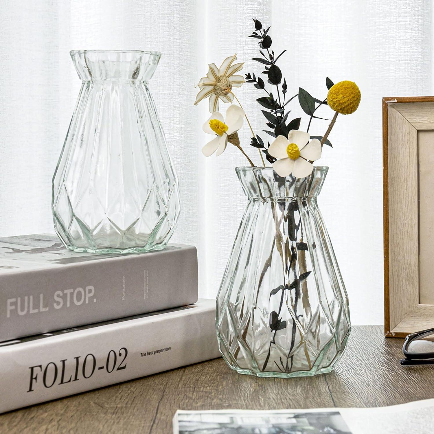 imageMyGift Small Glass Bud Vase 5 Inch Decorative Flower Vases Mini Vintage Style Centerpiece Vases with Diamond Faceted Design Set of 26