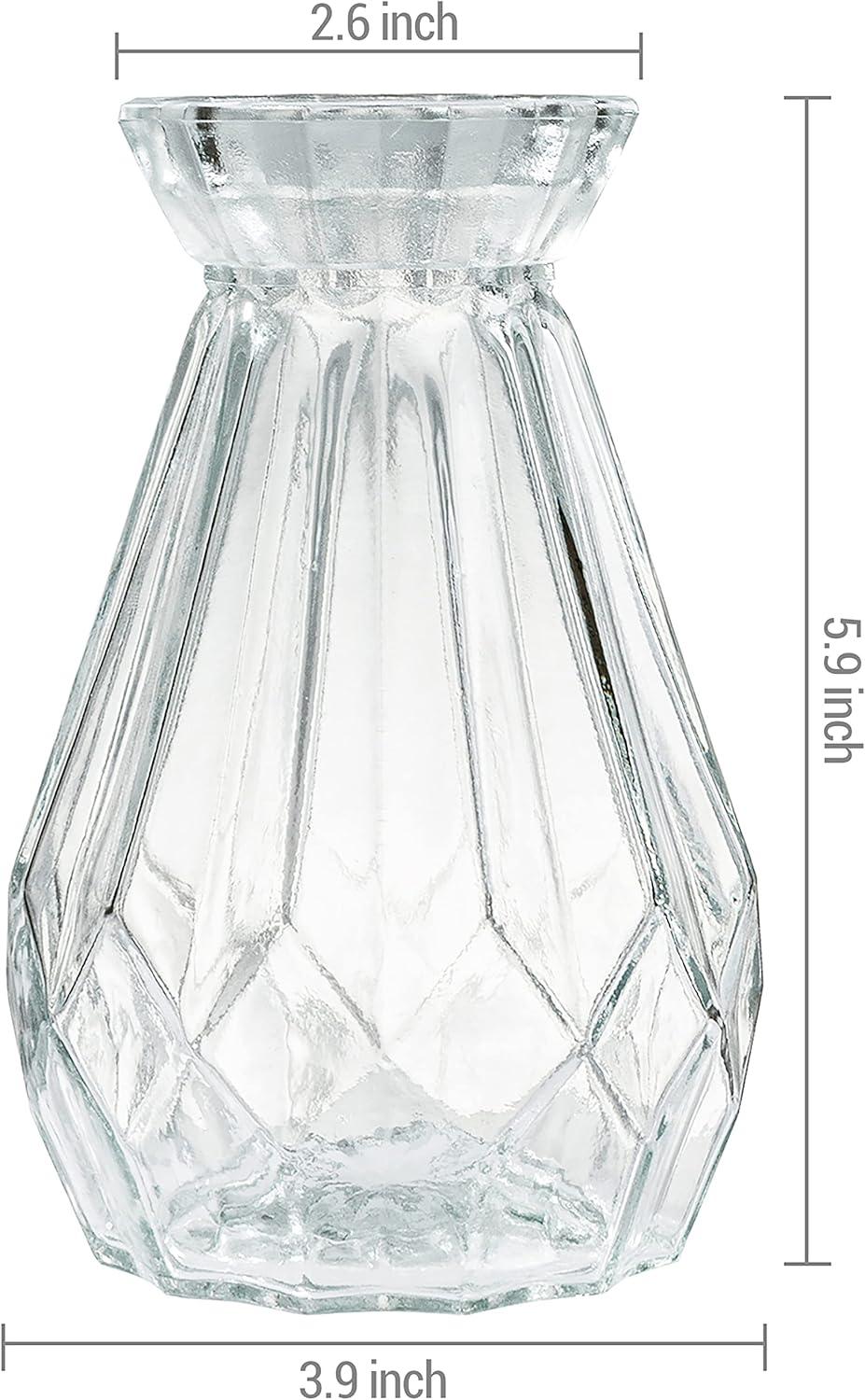 imageMyGift Small Glass Bud Vase 5 Inch Decorative Flower Vases Mini Vintage Style Centerpiece Vases with Diamond Faceted Design Set of 26
