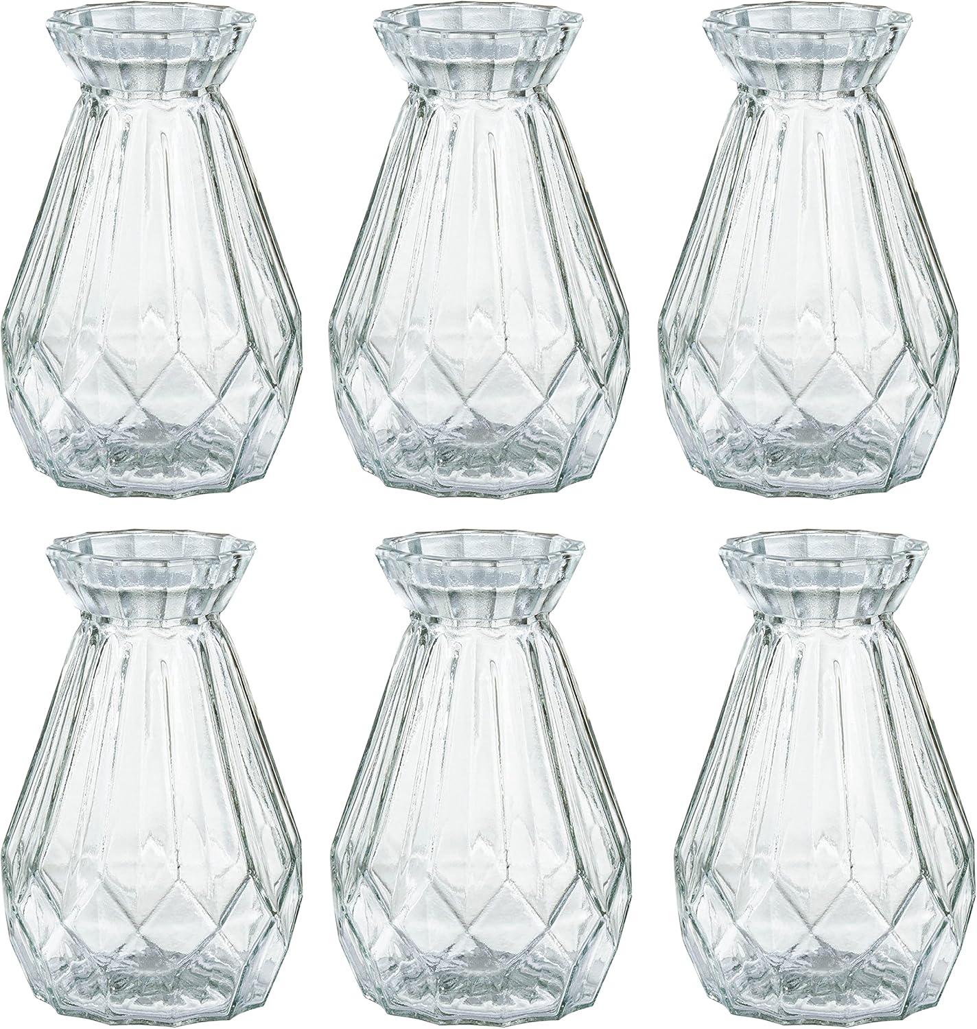 imageMyGift Small Glass Bud Vase 5 Inch Decorative Flower Vases Mini Vintage Style Centerpiece Vases with Diamond Faceted Design Set of 26