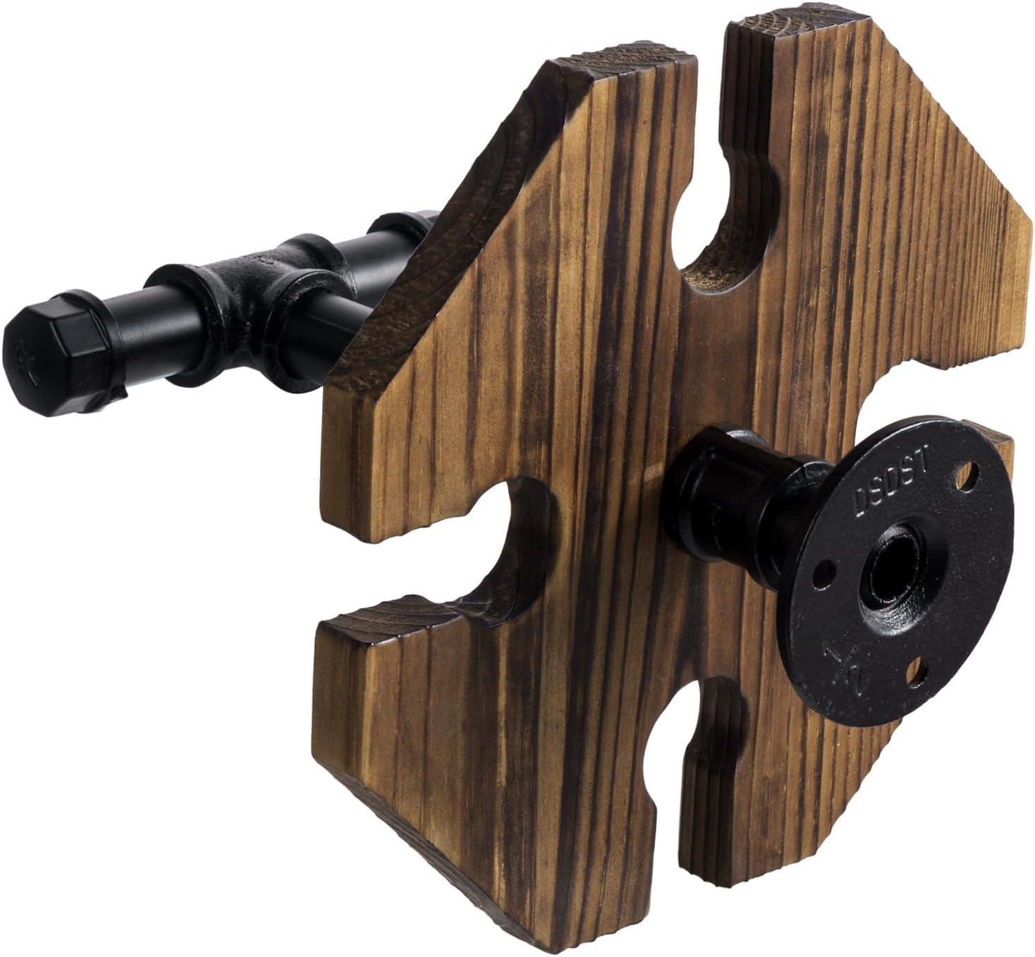 imageMyGift Solid Burnt Wood Serving Beer Whiskey Flight Set Tray with Industrial Black Metal Pipe Carrying Handle and 4 Small Snifter Style Tasting Beer Glasses Set of 22 Pack