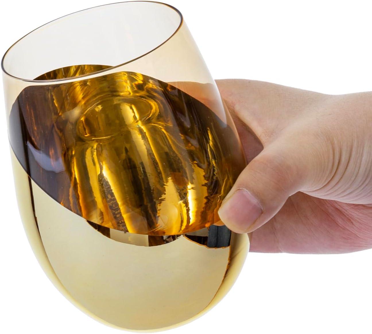 imageMyGift Stemless Wine Glasses Set of 4 Copper Accent Modern Barware Elegant Wedding ampamp Celebration Cups with Luxe Metallic Finish Dishwasher SafeAmber Gold4