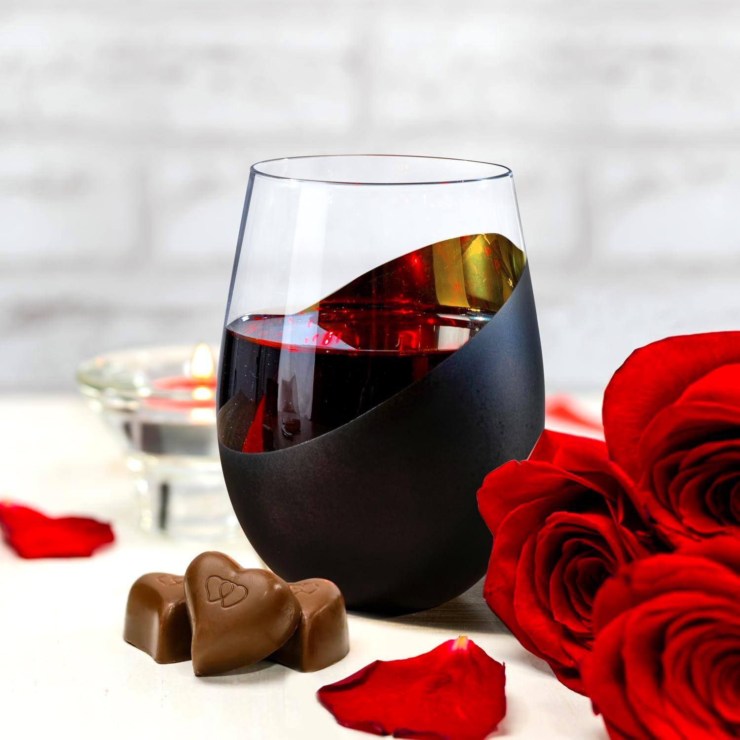 imageMyGift Stemless Wine Glasses Set of 4 Copper Accent Modern Barware Elegant Wedding ampamp Celebration Cups with Luxe Metallic Finish Dishwasher SafeBlack Set of 4