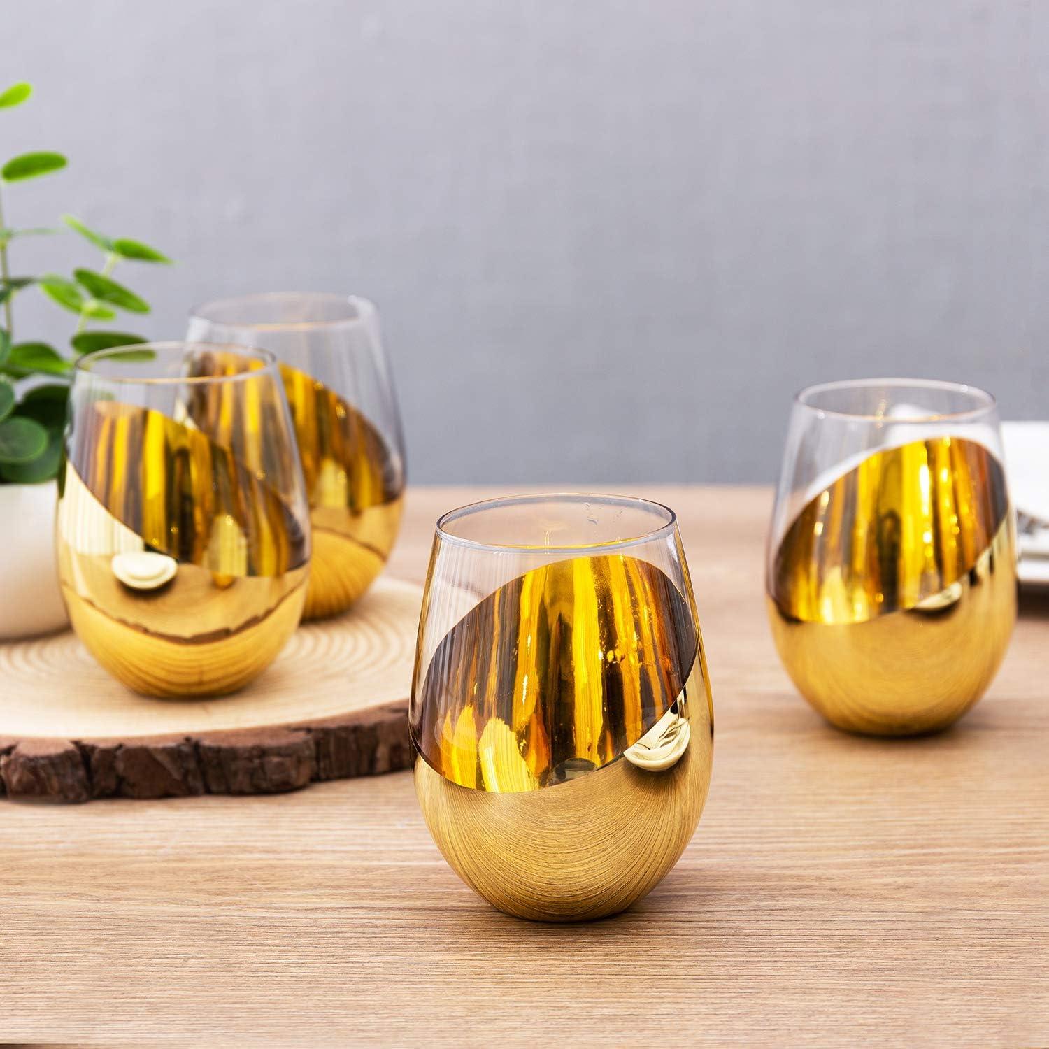 imageMyGift Stemless Wine Glasses Set of 4 Copper Accent Modern Barware Elegant Wedding ampamp Celebration Cups with Luxe Metallic Finish Dishwasher SafeBrass6