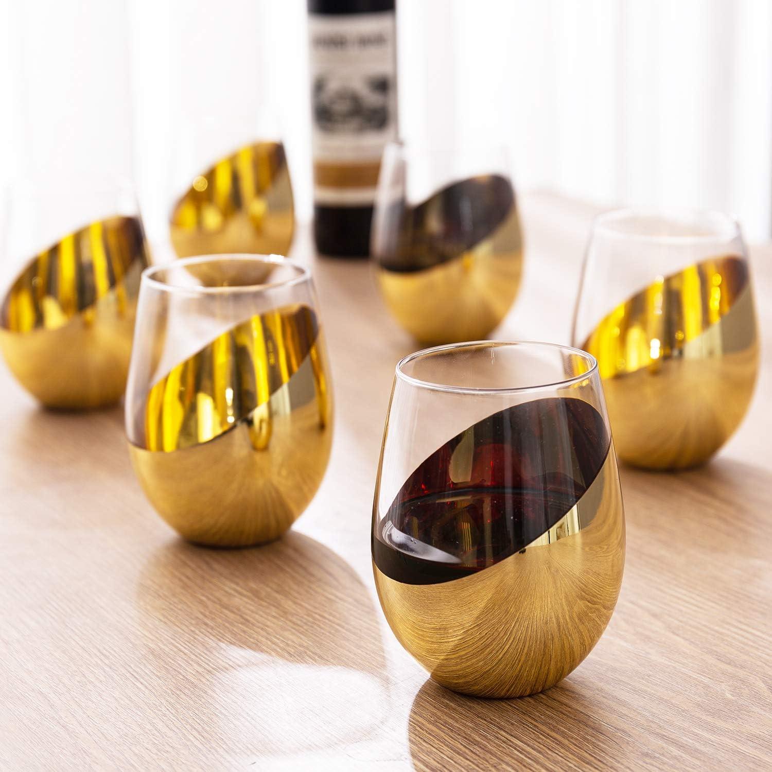 imageMyGift Stemless Wine Glasses Set of 4 Copper Accent Modern Barware Elegant Wedding ampamp Celebration Cups with Luxe Metallic Finish Dishwasher SafeBrass6