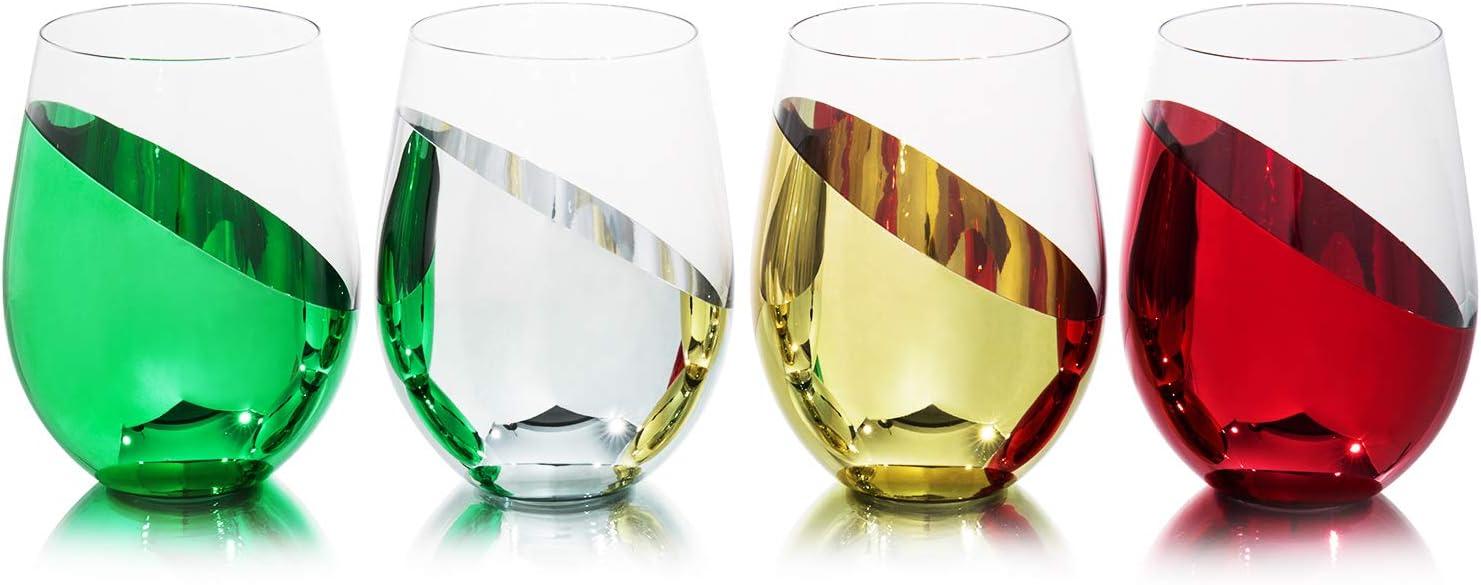 imageMyGift Stemless Wine Glasses Set of 4 Copper Accent Modern Barware Elegant Wedding ampamp Celebration Cups with Luxe Metallic Finish Dishwasher SafeChristmas styleSet of 4