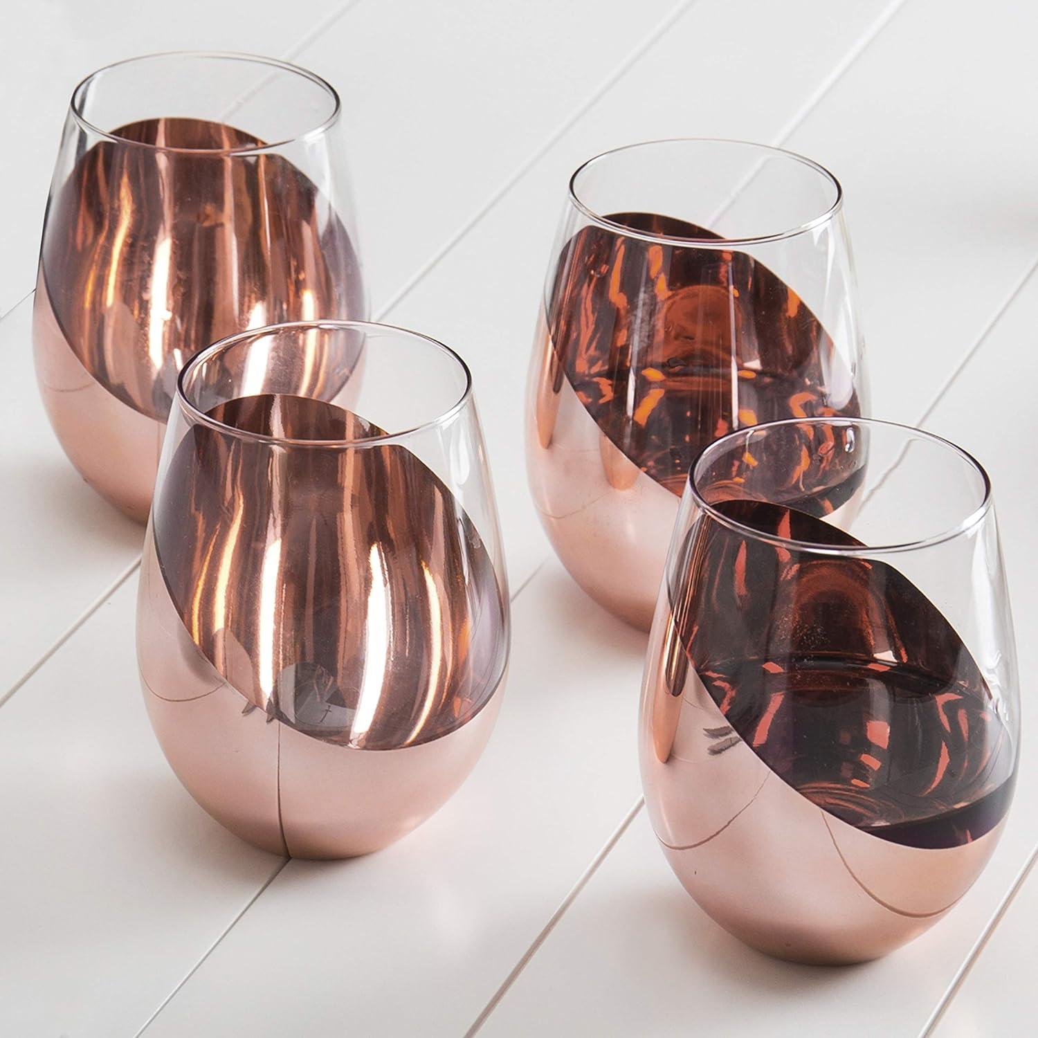 imageMyGift Stemless Wine Glasses Set of 4 Copper Accent Modern Barware Elegant Wedding ampamp Celebration Cups with Luxe Metallic Finish Dishwasher SafeCopper4