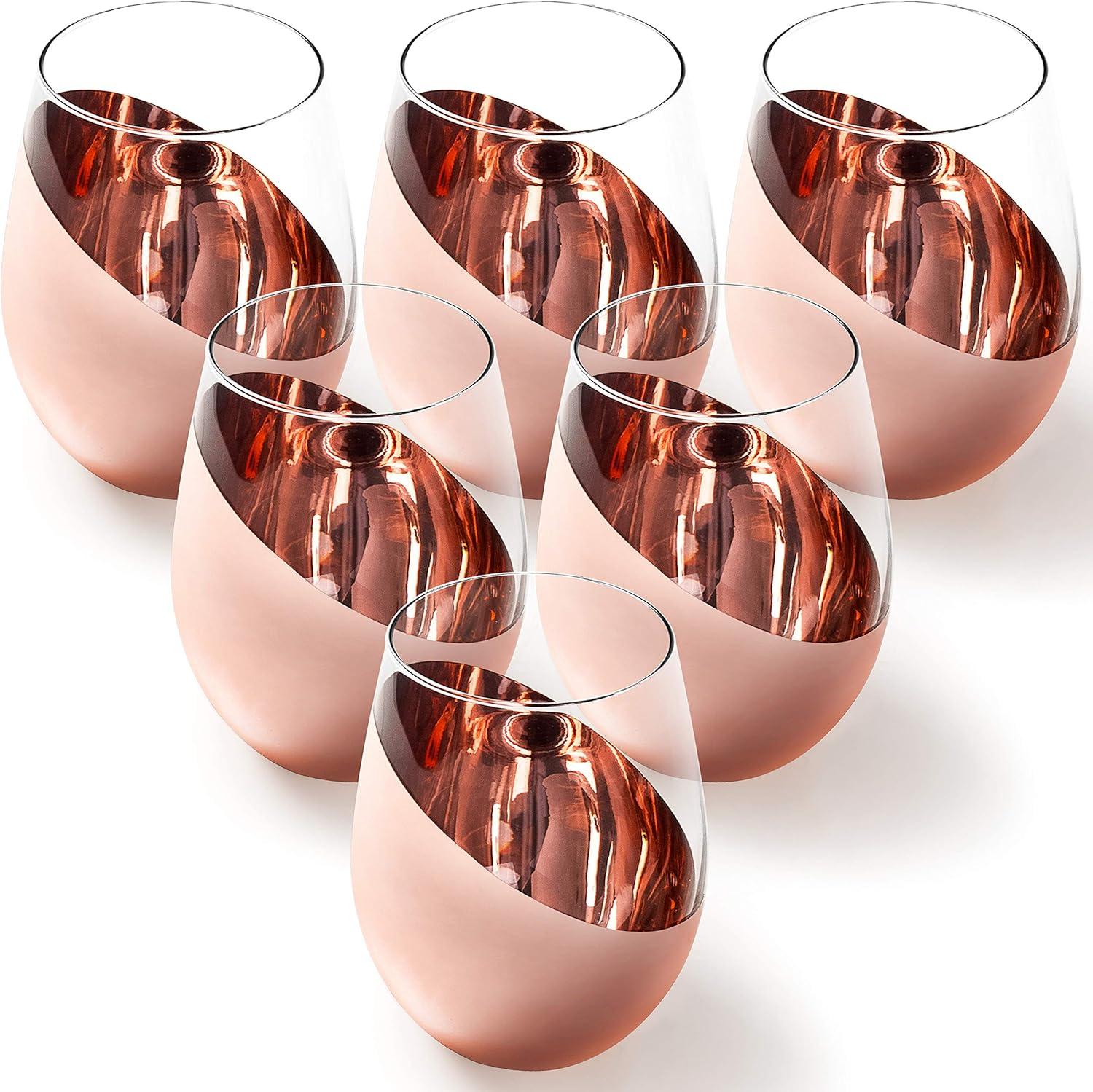 imageMyGift Stemless Wine Glasses Set of 4 Copper Accent Modern Barware Elegant Wedding ampamp Celebration Cups with Luxe Metallic Finish Dishwasher SafeCopper6