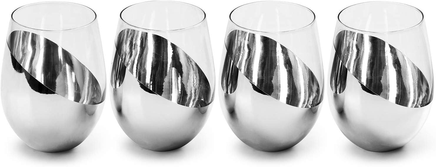 imageMyGift Stemless Wine Glasses Set of 4 Copper Accent Modern Barware Elegant Wedding ampamp Celebration Cups with Luxe Metallic Finish Dishwasher SafeSilver4