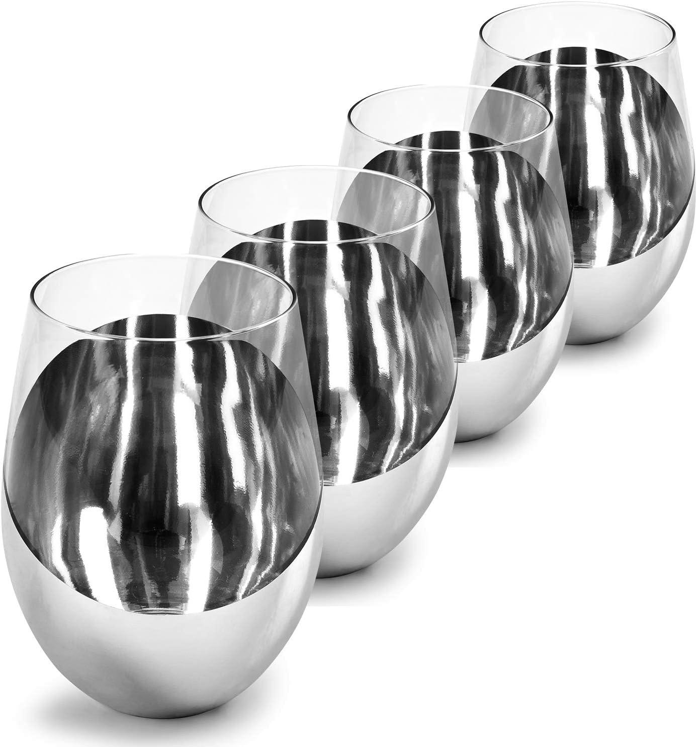 imageMyGift Stemless Wine Glasses Set of 4 Copper Accent Modern Barware Elegant Wedding ampamp Celebration Cups with Luxe Metallic Finish Dishwasher SafeSilver4