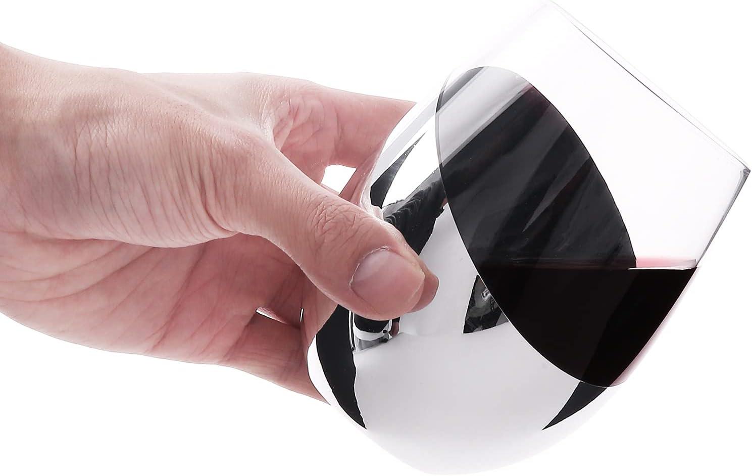 imageMyGift Stemless Wine Glasses Set of 4 Copper Accent Modern Barware Elegant Wedding ampamp Celebration Cups with Luxe Metallic Finish Dishwasher SafeSilver Set of 6