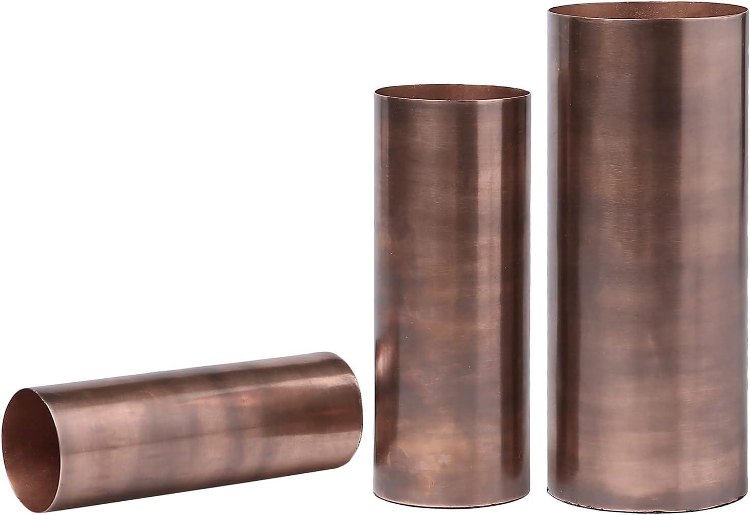 imageMyGift Tall Modern Vintage Metal Tabletop Flower Vase in BronzeTone Finish Cylindrical Wedding Centerpiece Floral Vase for Faux Floral Stems and Reeds 3 Piece Set Handcrafted in India