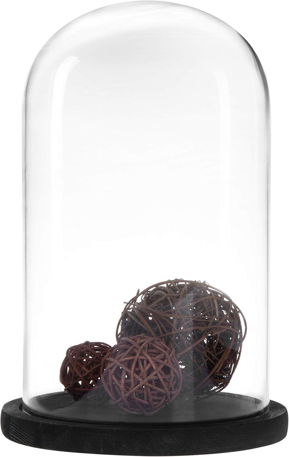 imageMyGift The Bell Jar Glass Cloche with Rustic Wood Base 10 Inch Tall Clear Decorative Glass Dome Display for Plants Curios Keepsakes HeirloomsBlack