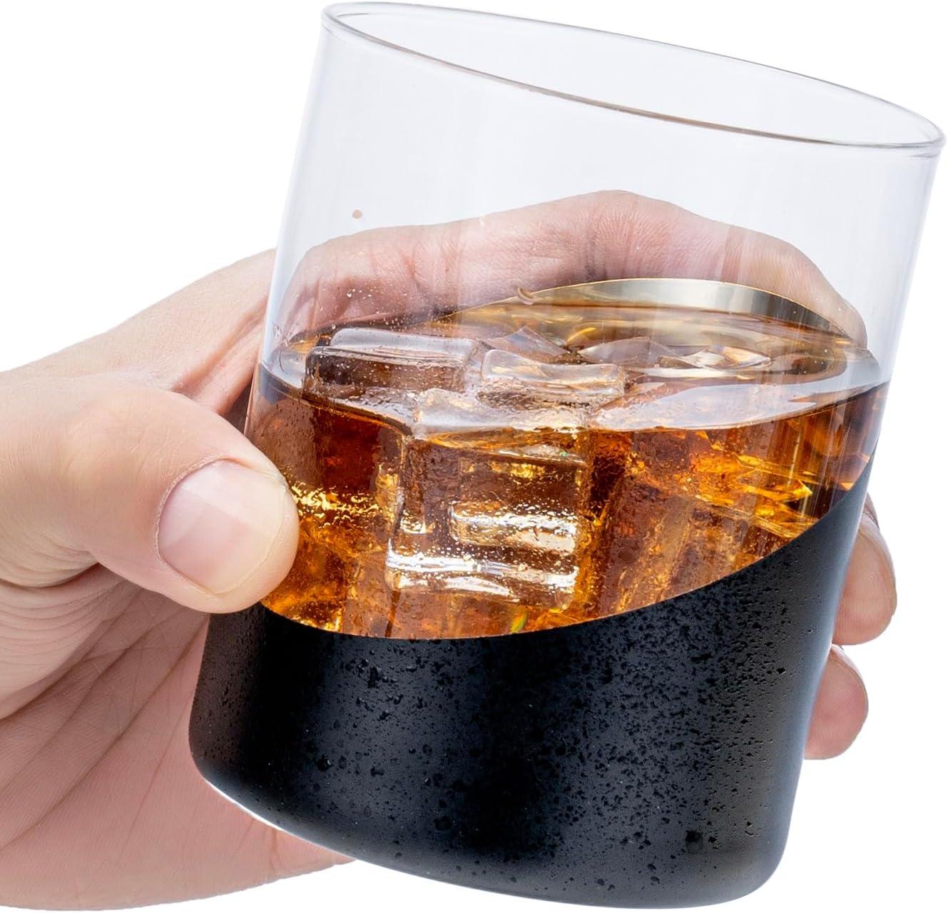 imageMyGift Tilted Crystal Whiskey Glasses Set of 4 Tumblers Old Fashioned Scotch ampamp Bourbon Glass Includes Gift BoxBlack Gold