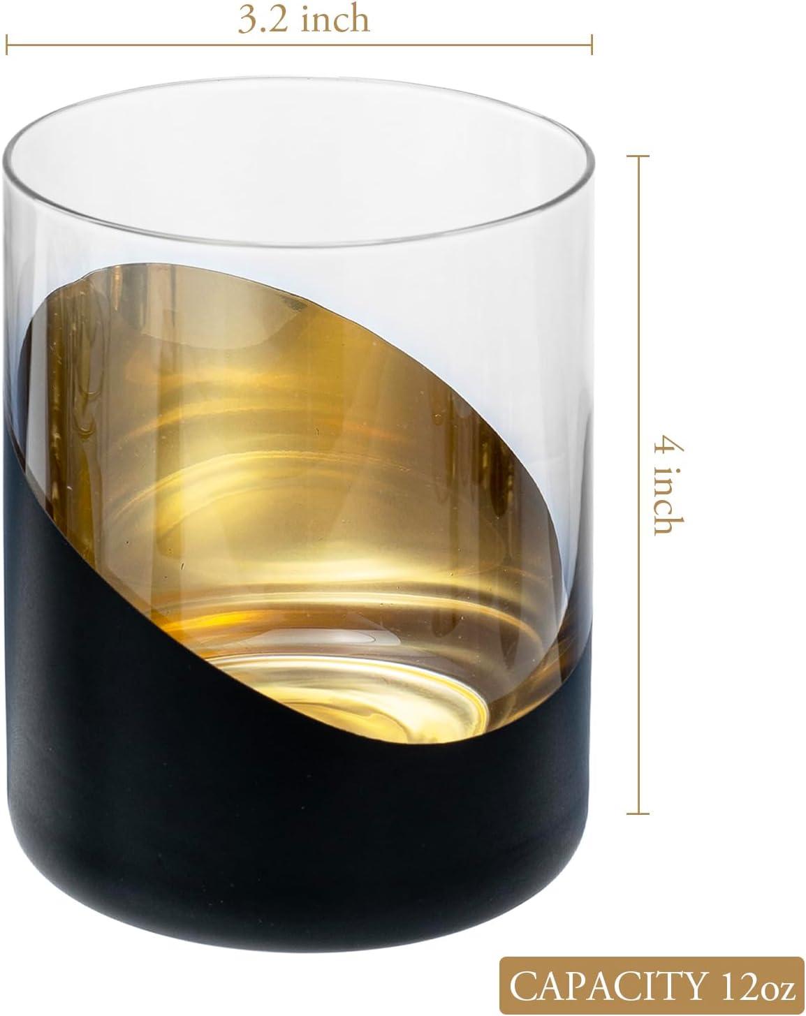 imageMyGift Tilted Crystal Whiskey Glasses Set of 4 Tumblers Old Fashioned Scotch ampamp Bourbon Glass Includes Gift BoxBlack Gold