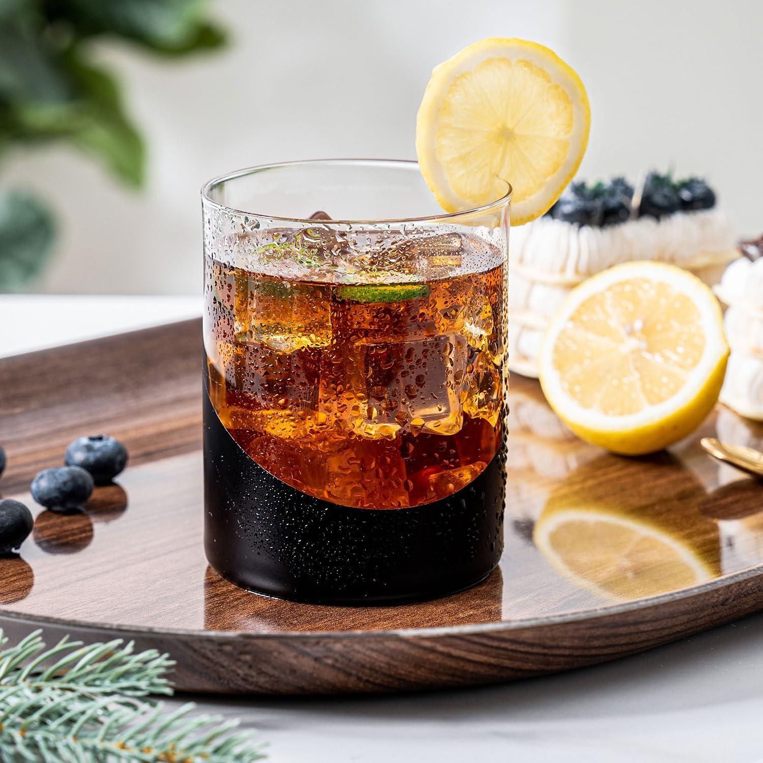 imageMyGift Tilted Crystal Whiskey Glasses Set of 4 Tumblers Old Fashioned Scotch ampamp Bourbon Glass Includes Gift BoxBlack Gold