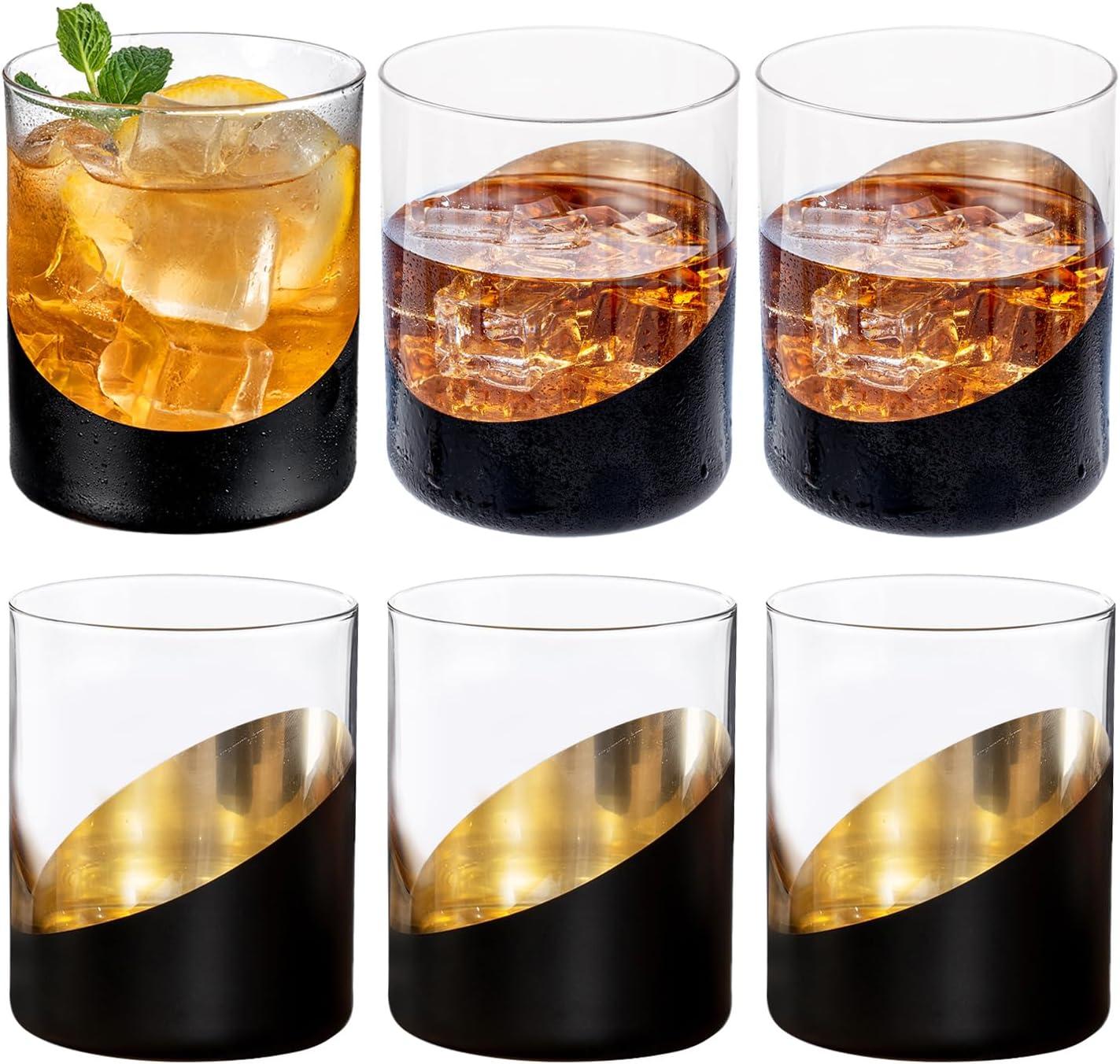 imageMyGift Tilted Crystal Whiskey Glasses Set of 4 Tumblers Old Fashioned Scotch ampamp Bourbon Glass Includes Gift BoxBlack Gold
