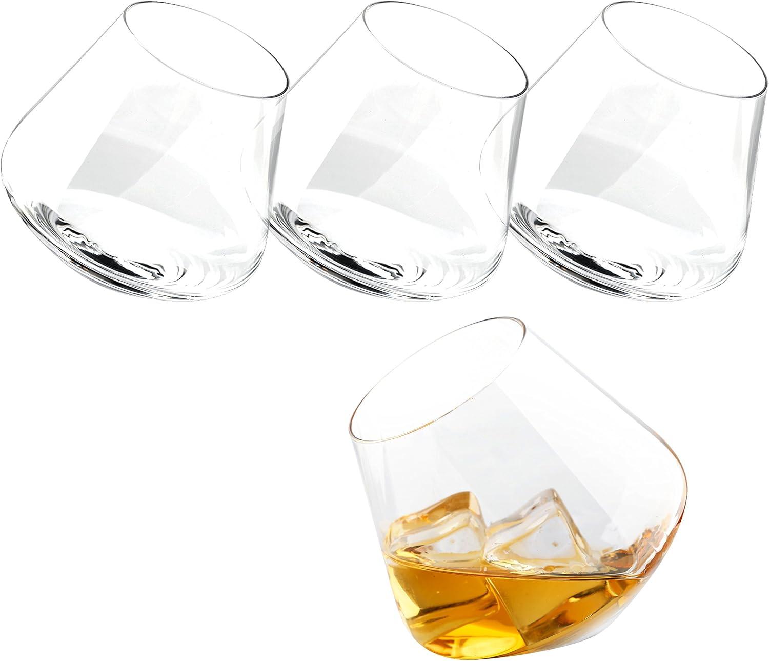 imageMyGift Tilted Crystal Whiskey Glasses Set of 4 Tumblers Old Fashioned Scotch ampamp Bourbon Glass Includes Gift BoxClear