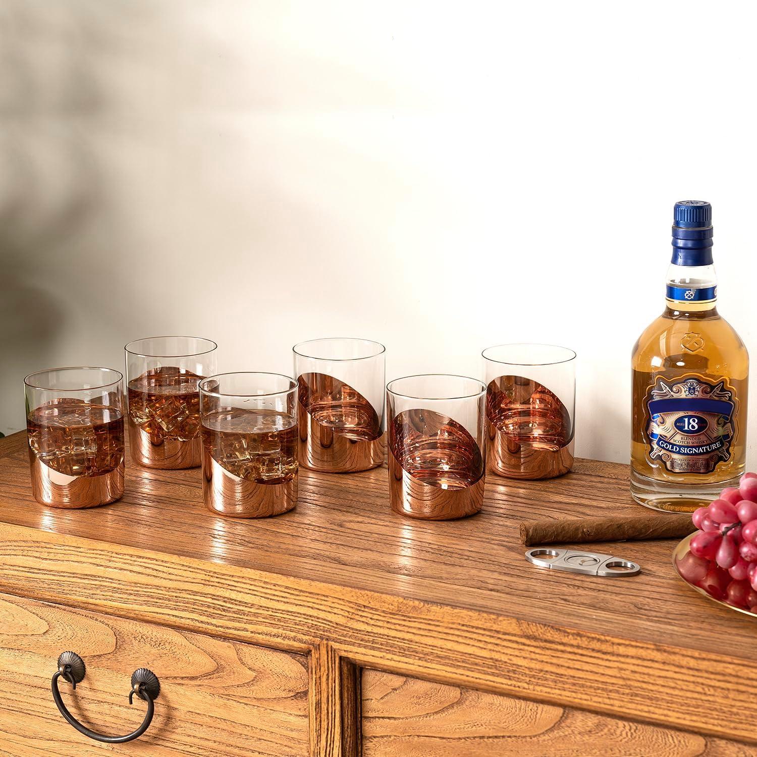 imageMyGift Tilted Crystal Whiskey Glasses Set of 4 Tumblers Old Fashioned Scotch ampamp Bourbon Glass Includes Gift BoxCopper