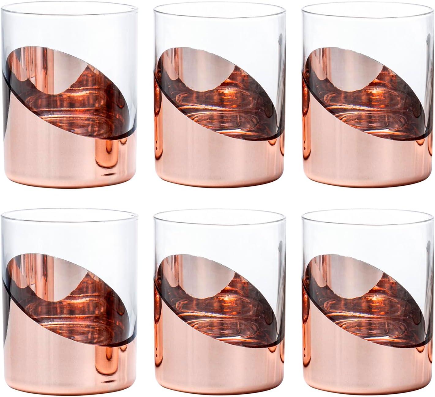 imageMyGift Tilted Crystal Whiskey Glasses Set of 4 Tumblers Old Fashioned Scotch ampamp Bourbon Glass Includes Gift BoxCopper