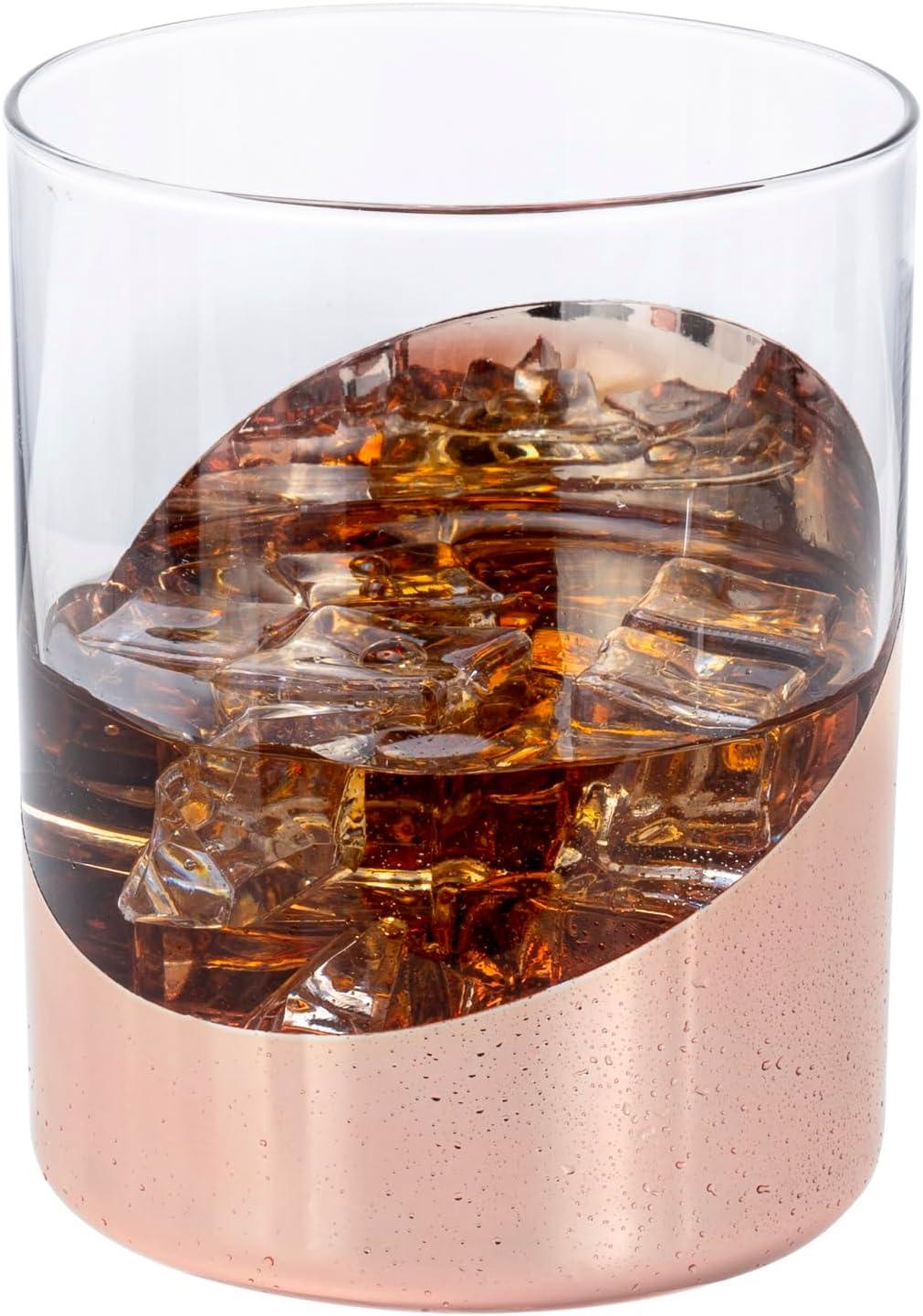 imageMyGift Tilted Crystal Whiskey Glasses Set of 4 Tumblers Old Fashioned Scotch ampamp Bourbon Glass Includes Gift BoxCopper