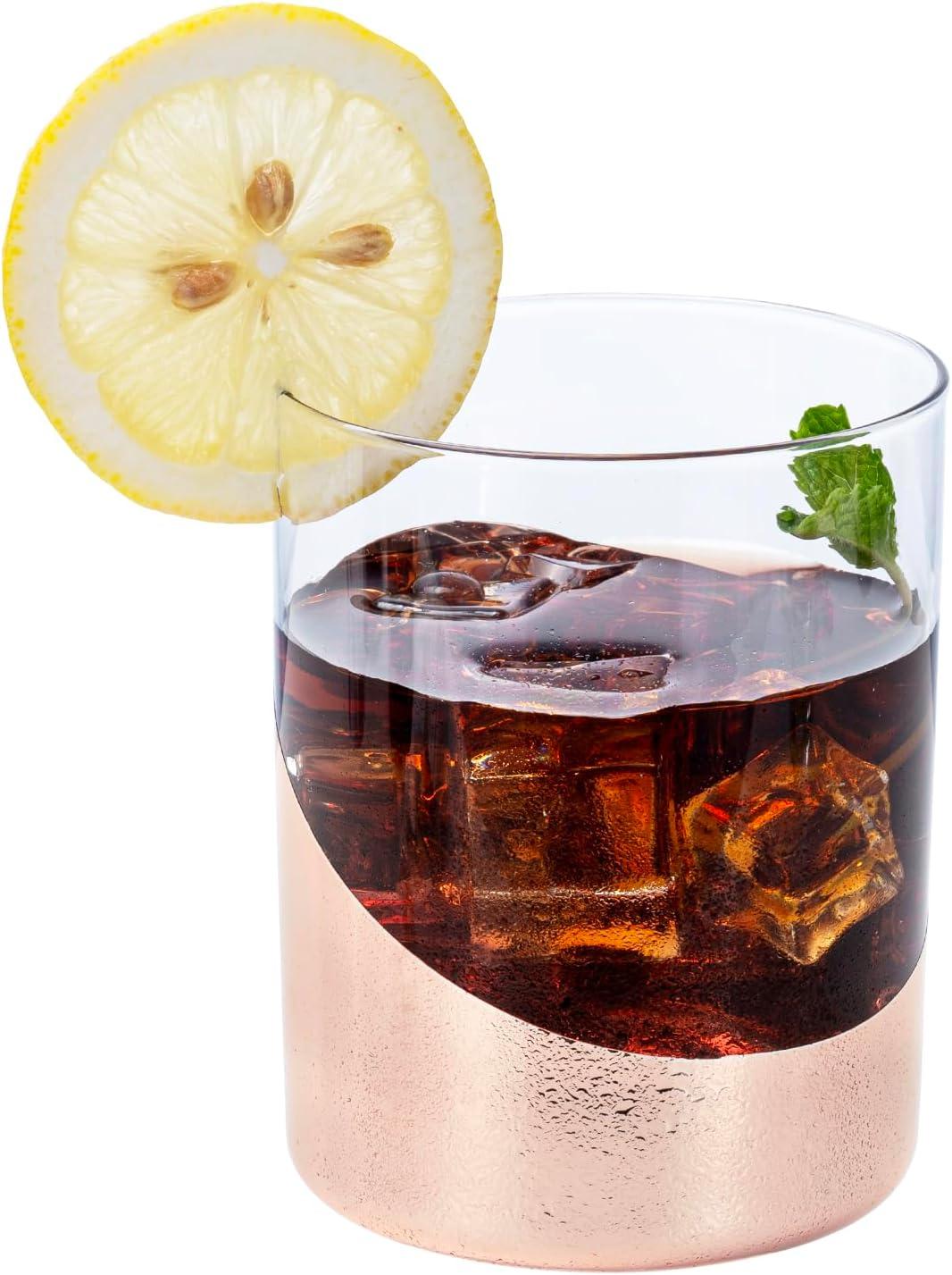 imageMyGift Tilted Crystal Whiskey Glasses Set of 4 Tumblers Old Fashioned Scotch ampamp Bourbon Glass Includes Gift BoxCopper