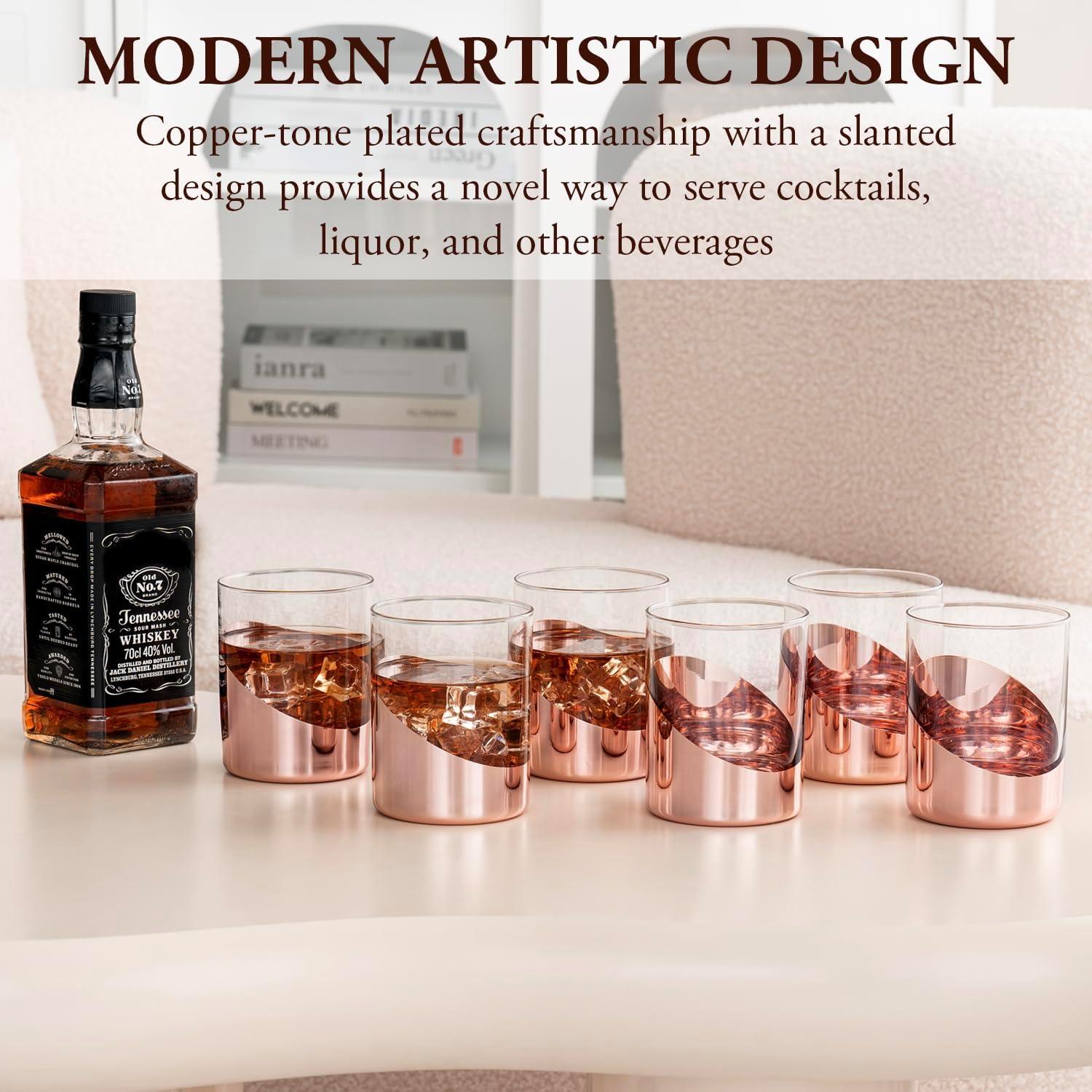 imageMyGift Tilted Crystal Whiskey Glasses Set of 4 Tumblers Old Fashioned Scotch ampamp Bourbon Glass Includes Gift BoxCopper