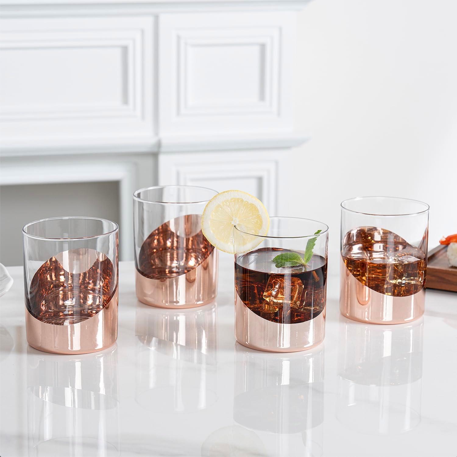 imageMyGift Tilted Crystal Whiskey Glasses Set of 4 Tumblers Old Fashioned Scotch ampamp Bourbon Glass Includes Gift BoxCopper
