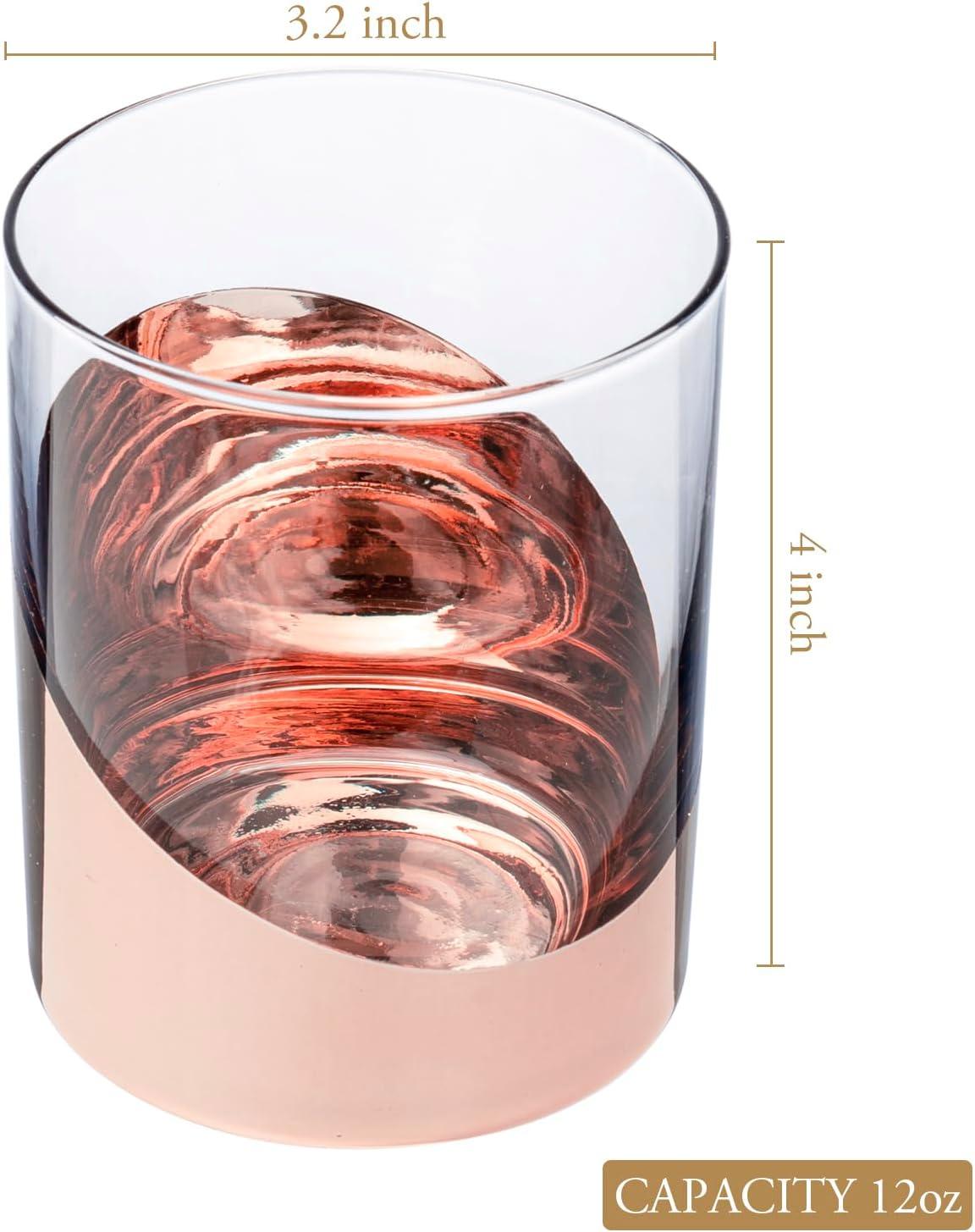 imageMyGift Tilted Crystal Whiskey Glasses Set of 4 Tumblers Old Fashioned Scotch ampamp Bourbon Glass Includes Gift BoxCopper