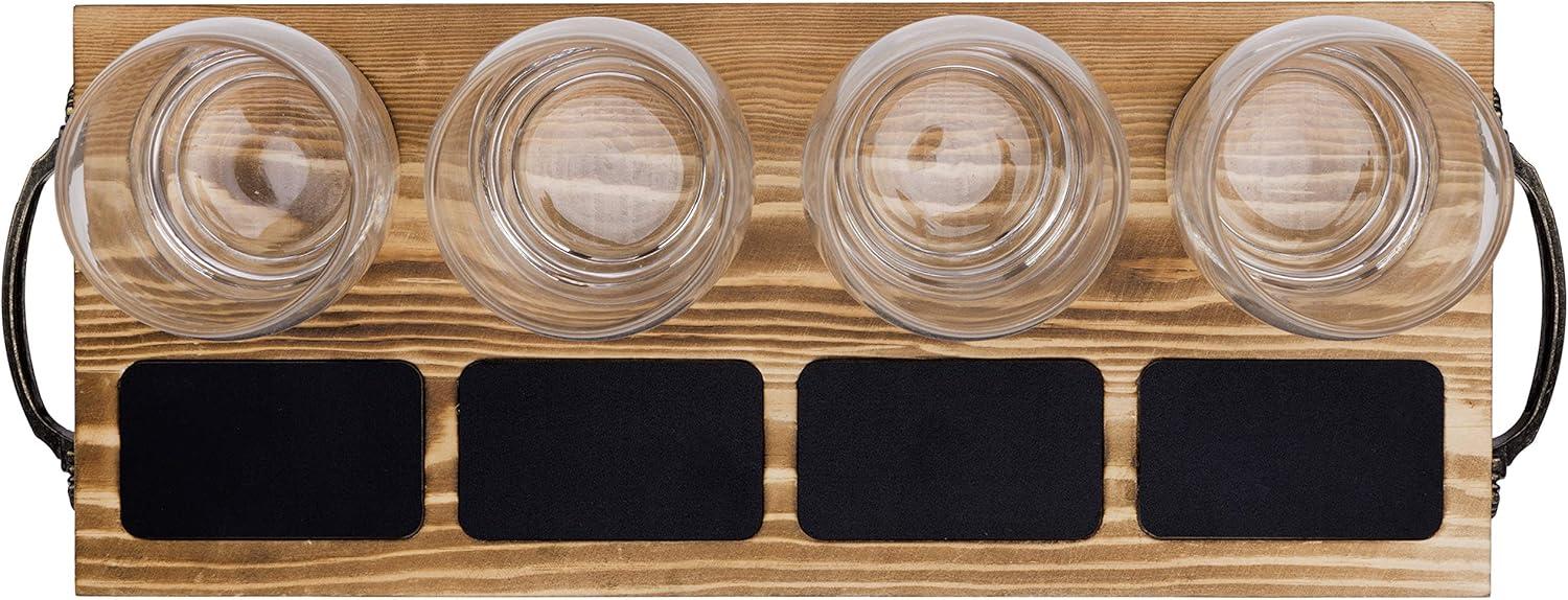 imageMyGift Torched Solid Wood Tasting Beer Glass Gift Set with 4 Tasting Beer Glasses and Serving Tray with Erasable Chalkboard Label BrownBrown
