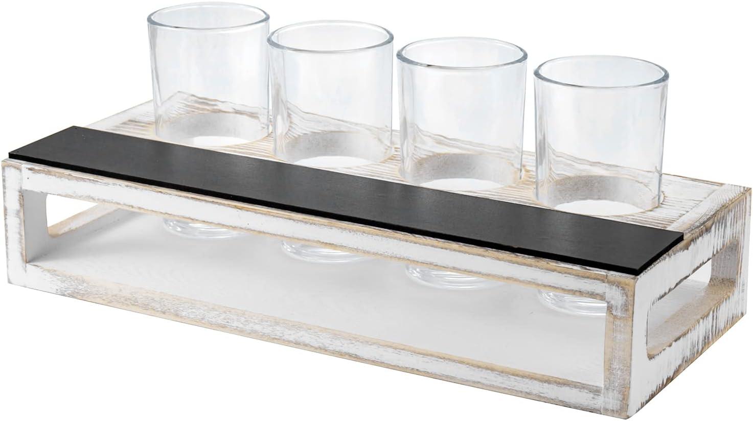 imageMyGift Torched Solid Wood Tasting Beer Glass Gift Set with 4 Tasting Beer Glasses and Serving Tray with Erasable Chalkboard Label BrownWhitewashed